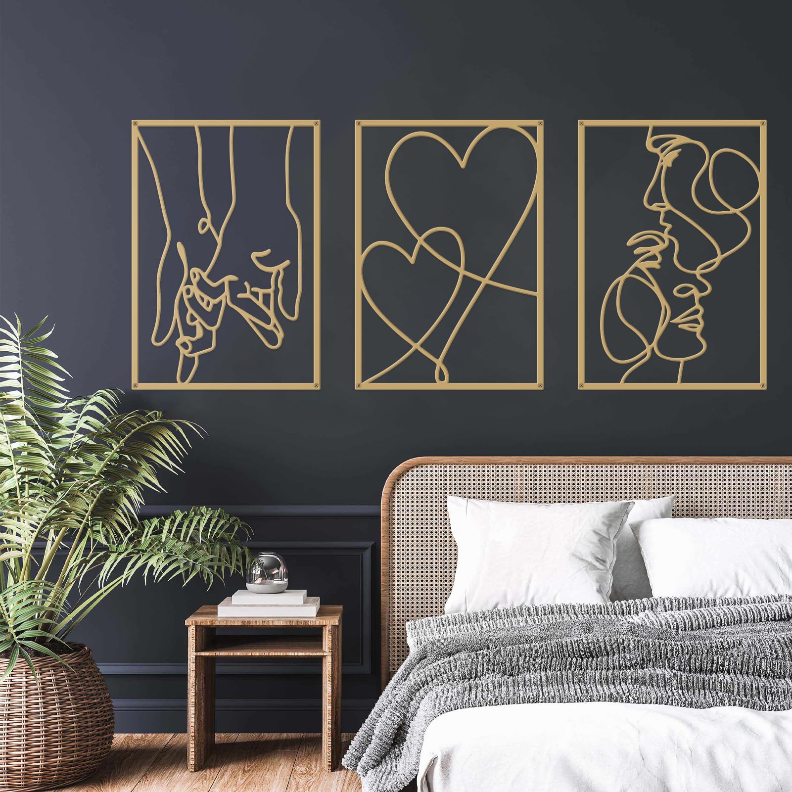 3 piezas de arte de pared minimalista de metal, decoración de pared de metal para enamorado del día de San Valentín, decoración de pared moderna estética para colgar en el hogar, decoración de