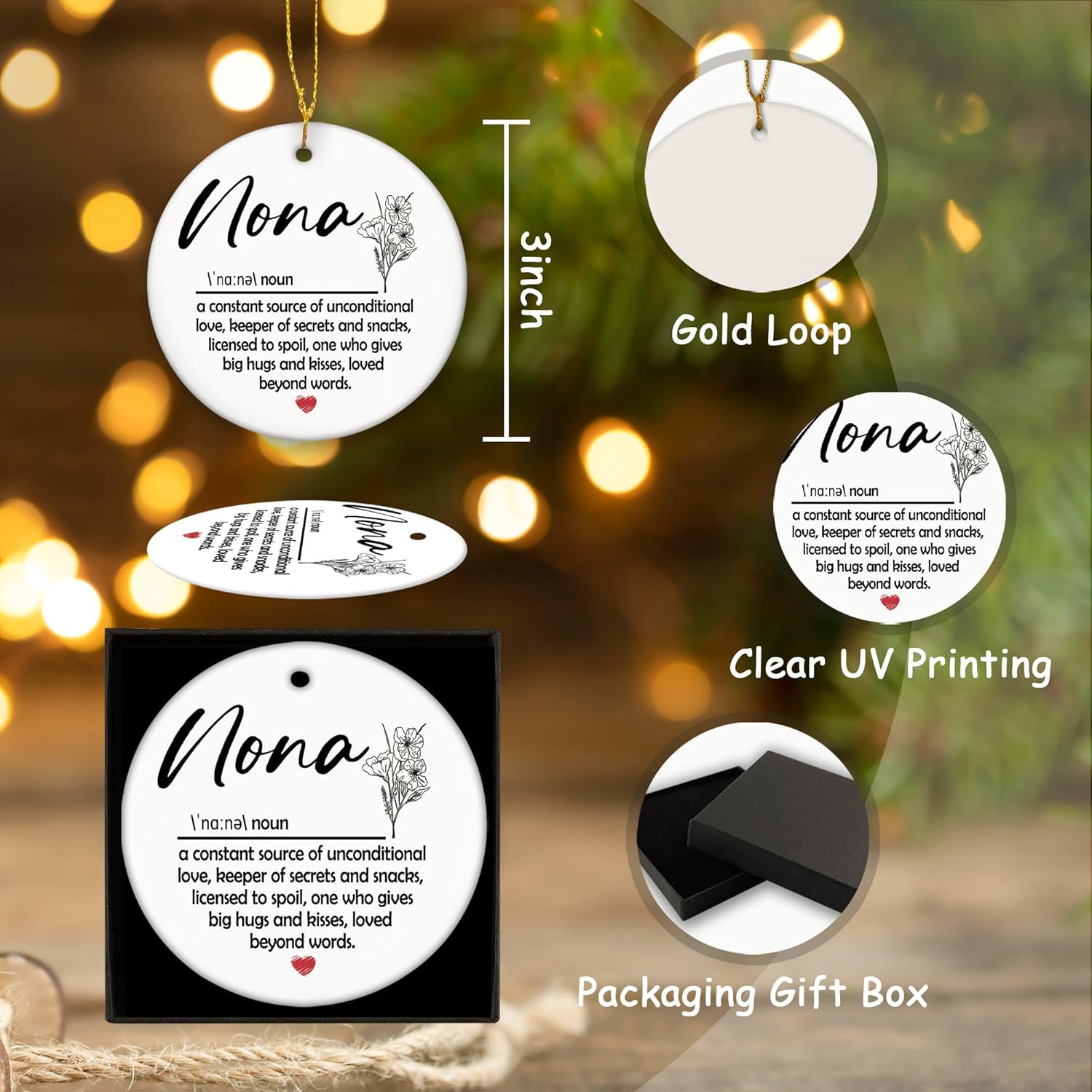 Nona Gifts Ornament, Grandma Gifts from Grandchildren, Mothers Day Grandmother Birthday Gift, Thank You Gift for Grandma,Nona Definition Decoration Ceramic Hanging Ornament - Image 7