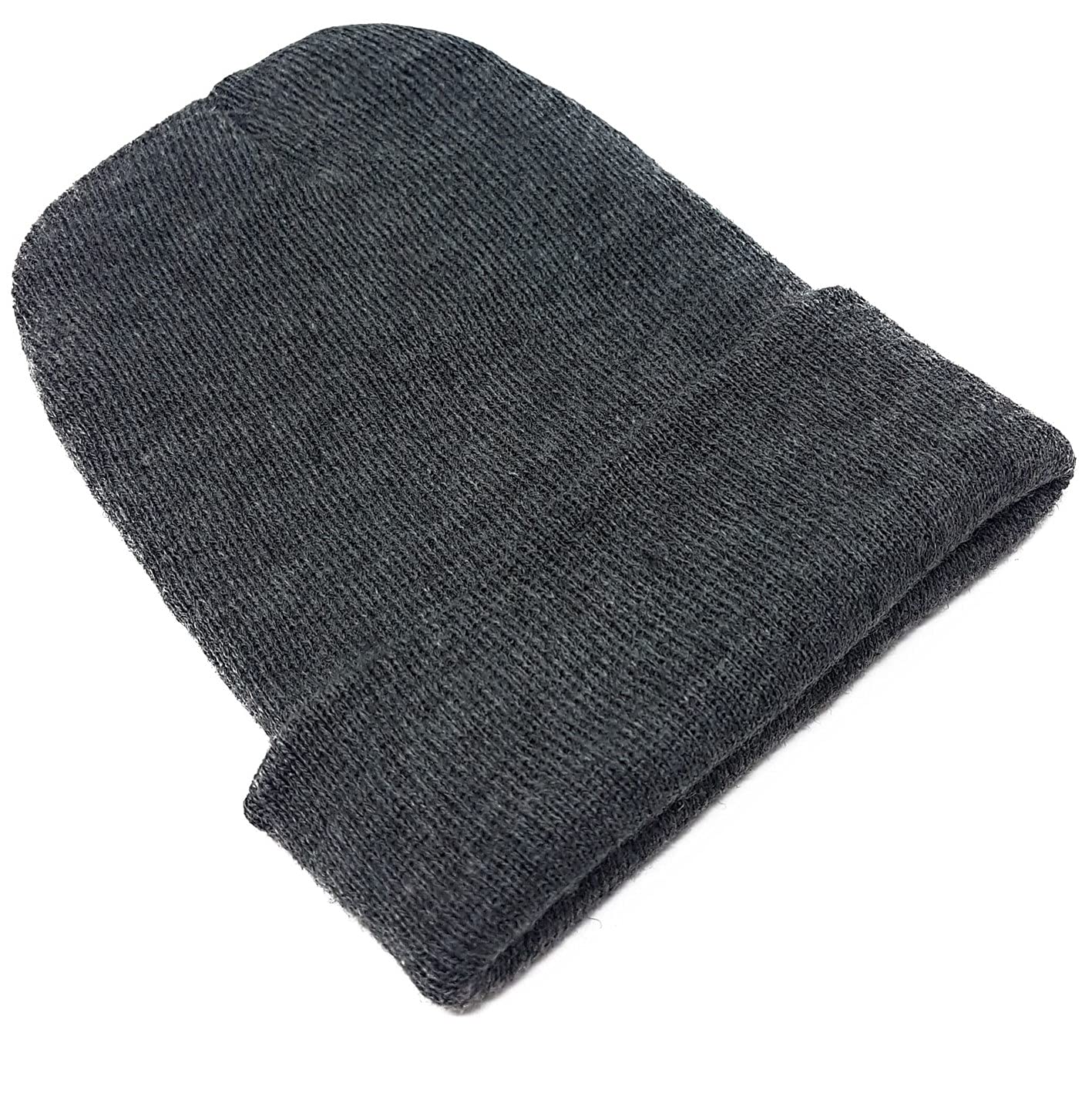 Beanie Hat Mens Ladies Womens Unisex Slouch Winter Woolly Turn Up Knitted (Dark Grey)