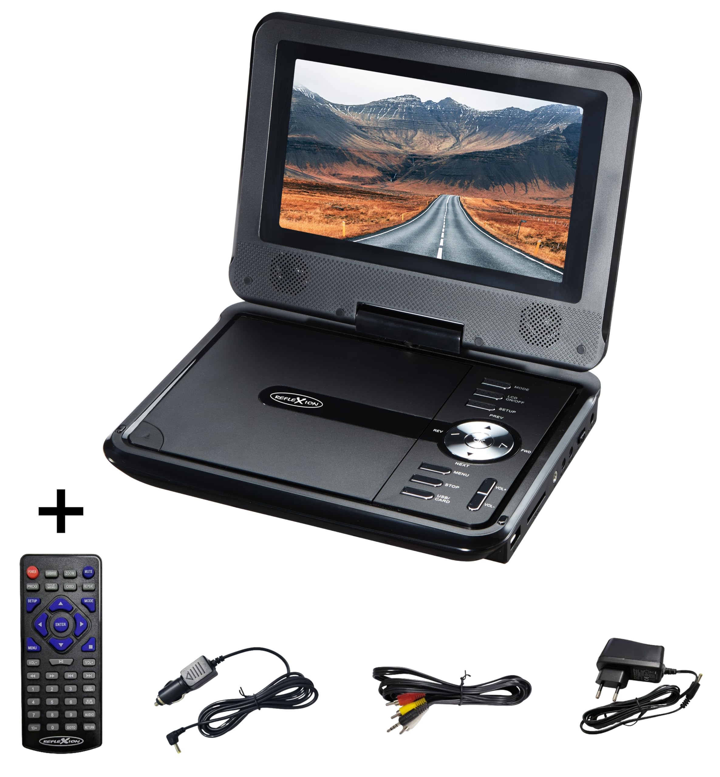 REFLEXION DVD7002N Écran LCD stéréo avec lecteur DVD 7" USB SD adaptateur voiture 180 degrés rotatif et pliable Système électronique anti-choc