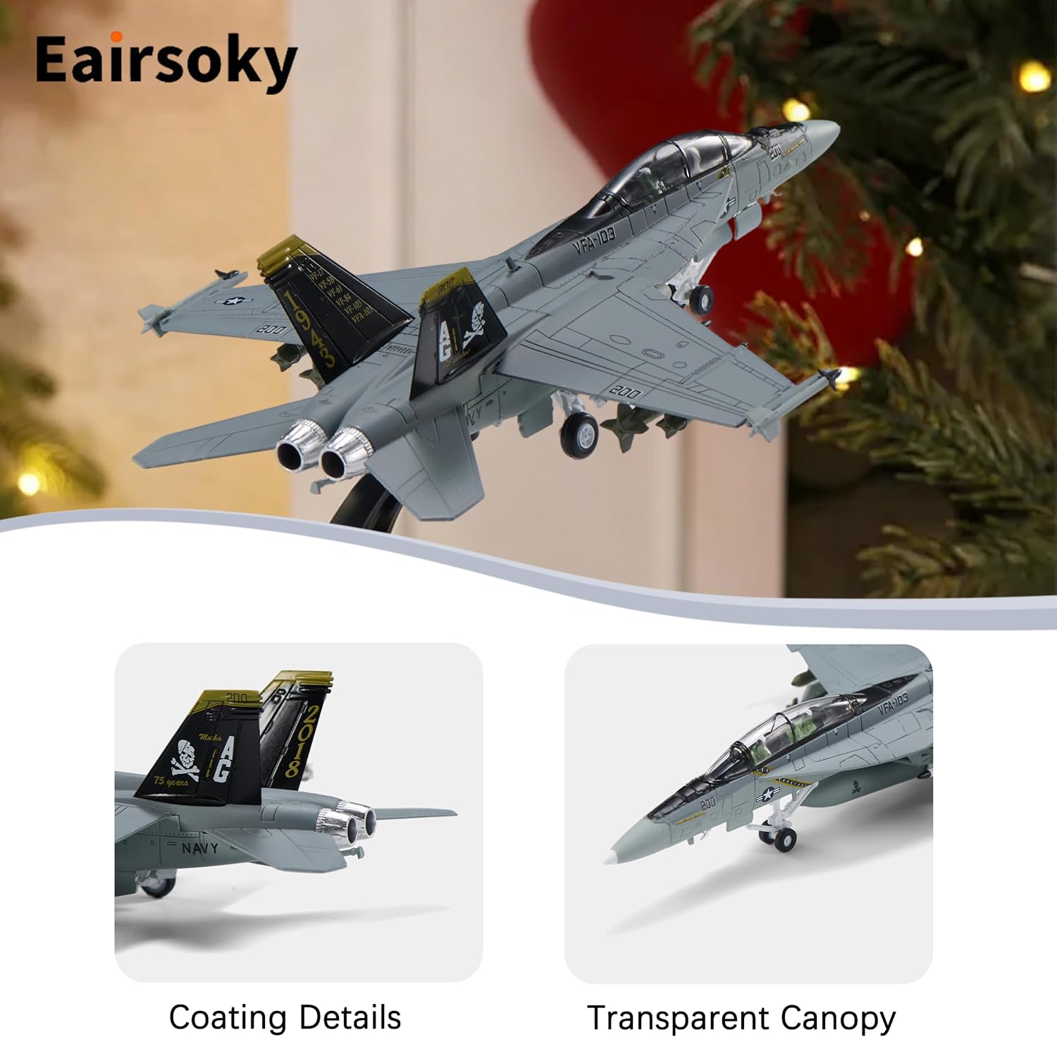 1:100 Scale F-18 Super Hornet Metal Fighter Jet Model Jolly Roger Military Die-cast Aircraft Models for Collection or Gift