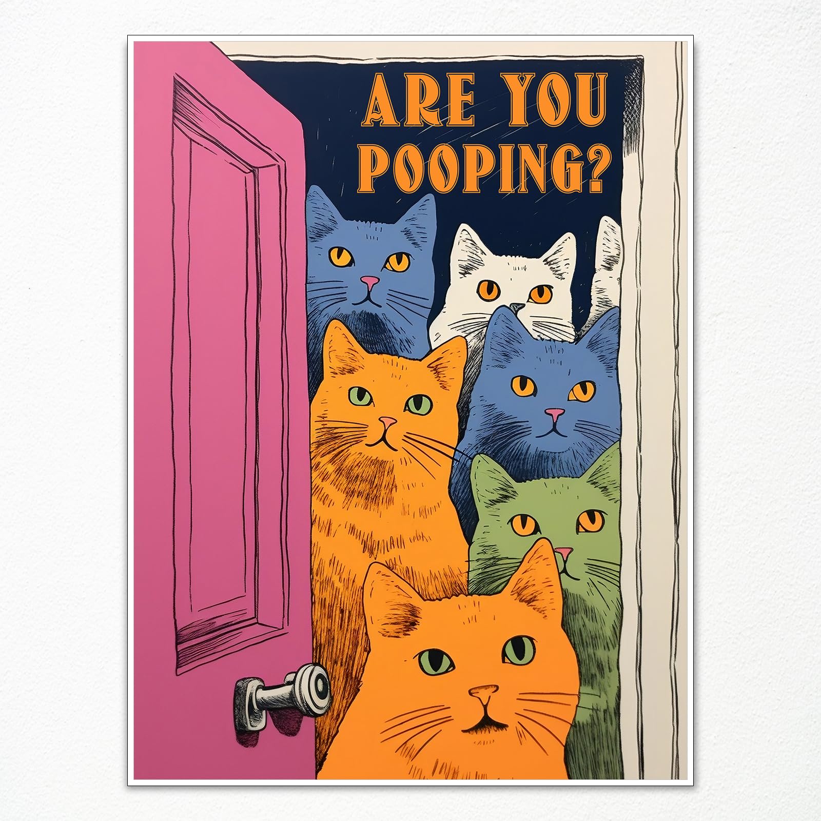 Leetideful Cat Pooping Funny Bathroom Cat Print Poster, Funky Are You Pooping Cat Sign Canvas Wall Art, Quirky Cats Witty Humor Pictures Artwork For Toilet Wall Decor 12X16in Unframed