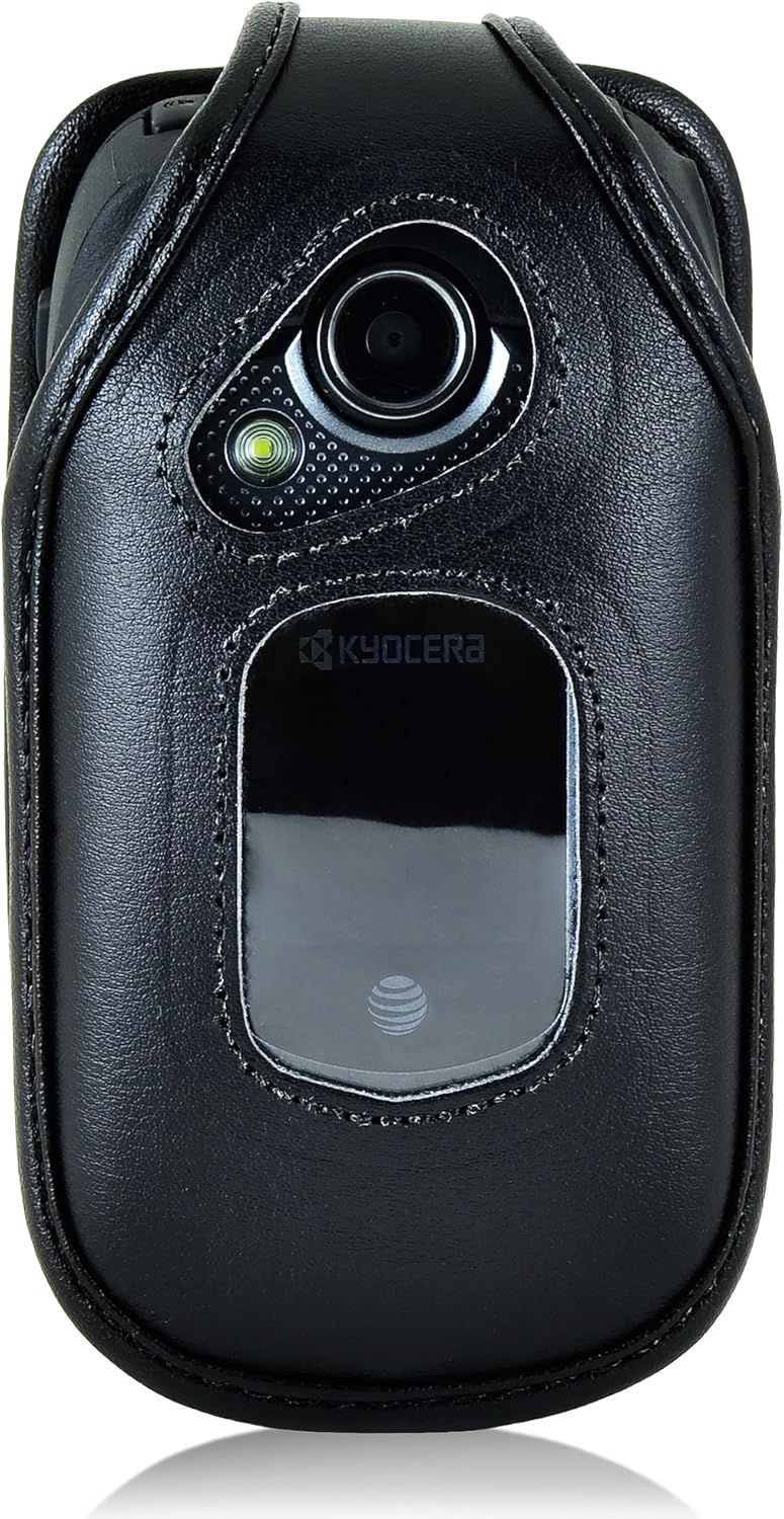 Turtleback Fitted Case Compatible with Kyocera DuraXE E4710 Flip Phone Black Leather Rotating Removable Belt Clip