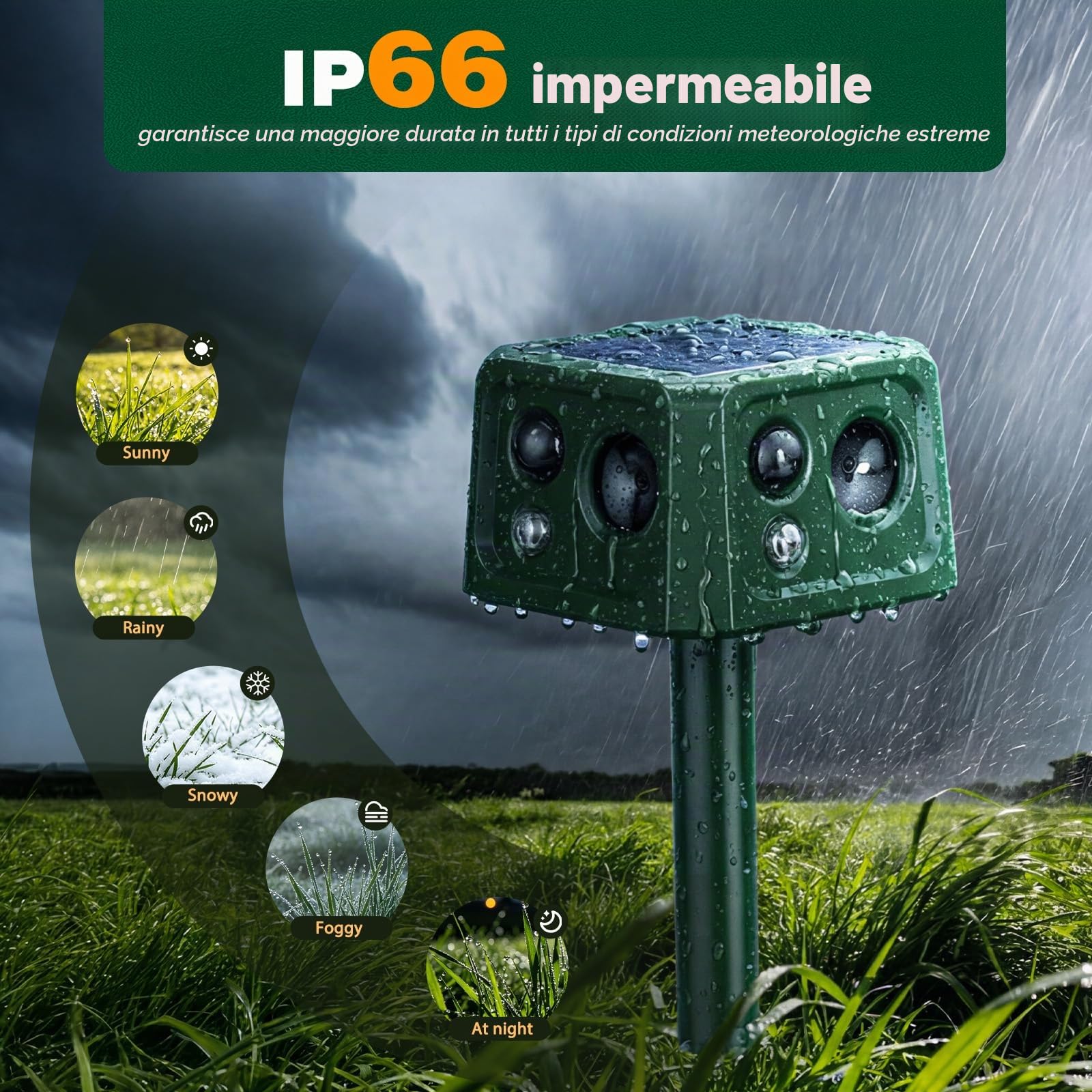 Repellente per Gatti Ultrasuoni Solare, Dissuasore per Gatti da Giardino Impermeabile, 5 Modalità Regolabili, Caricamento Solare, 360° Efficace per Gatti, Cani, Uccelli, Topi