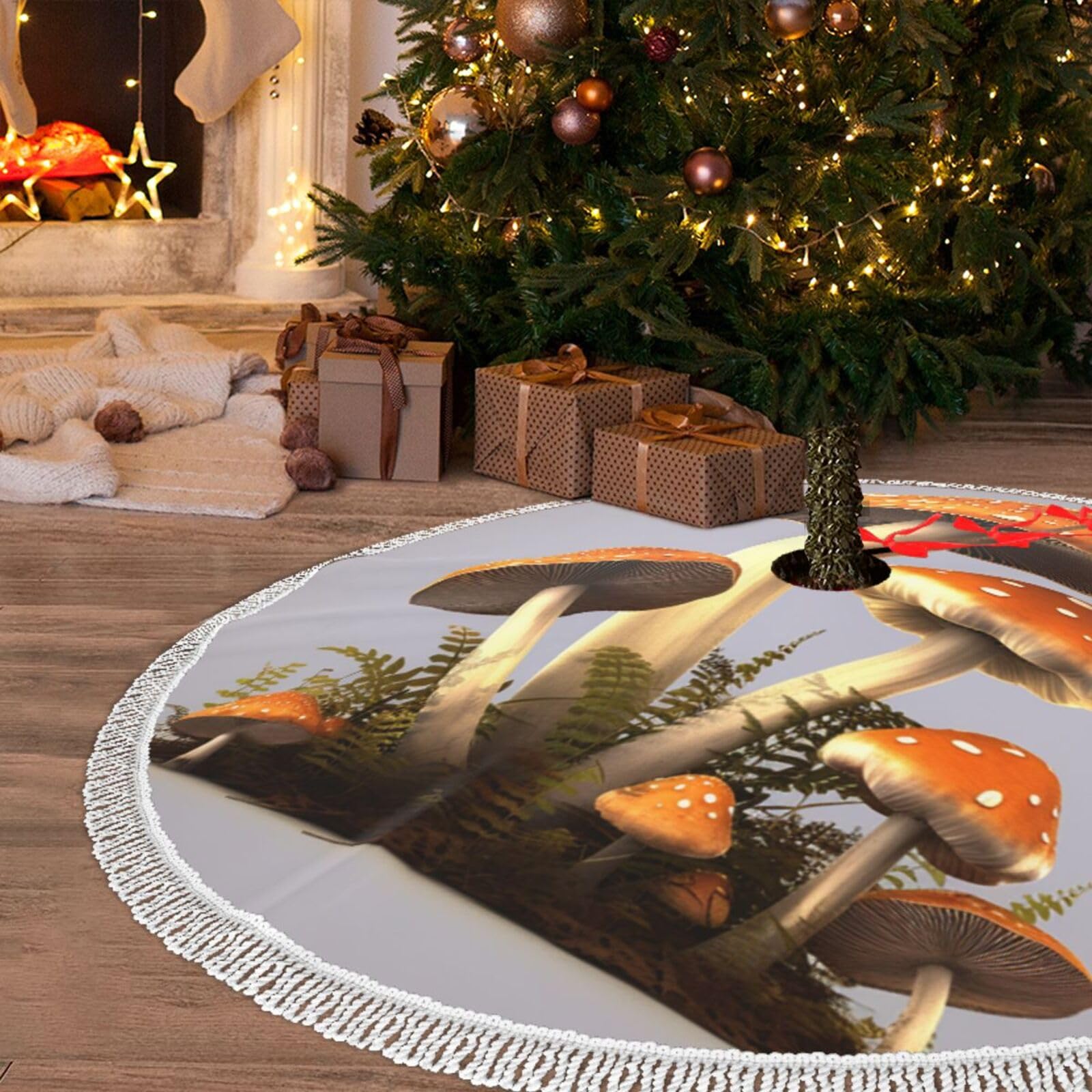 Jupe de sapin de Noël peluche pour cacher le pied de l'arbre proprement