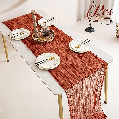 Camino de mesa de gasa de 10 pies, bohemio, rústico, 35 x 120 pulgadas, camino de mesa de tela de queso para boda, despedida de soltera, decoración