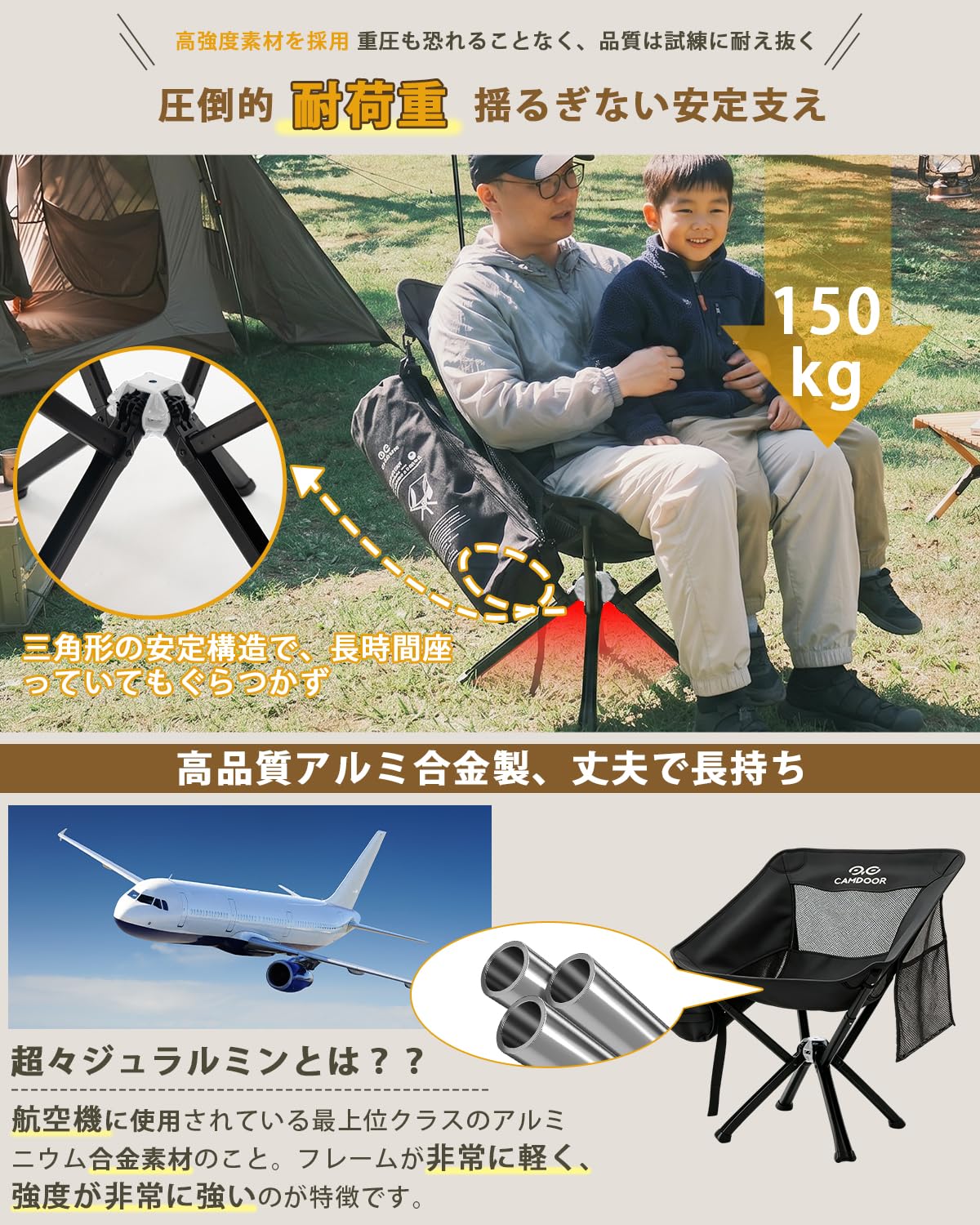 Amazon.co.jp: Camdoor キャンプ 椅子【5秒で組み立て・高耐荷重150kg