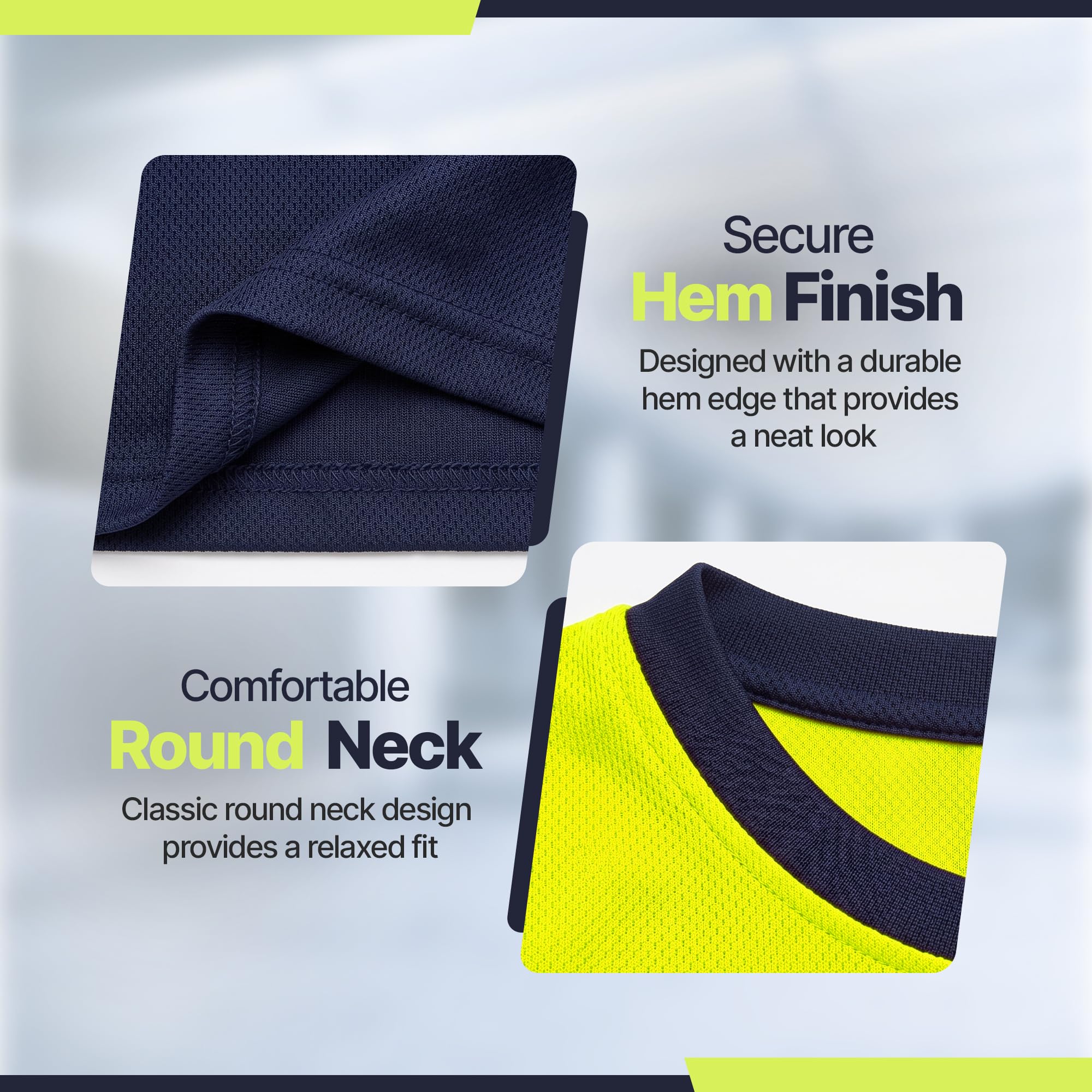 Golomak Hi Vis Viz Work Sleeveless Round Neck T-Shirt Reflective Vest (L), Yellow Navy Round Neck - Image 4