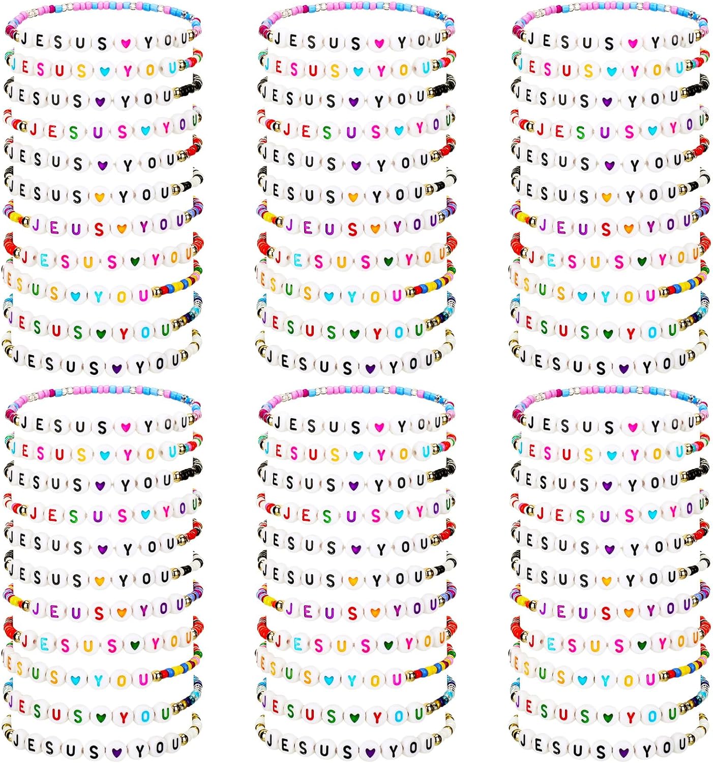 72 Pcs WWJD Bracelets Jesus You Christian Bracelets Bulk, Beaded Friendship Bracelet for Women Kid Colorful Religious Bracelets Inspirational Reminder Jewelry Gift(Jesus)
