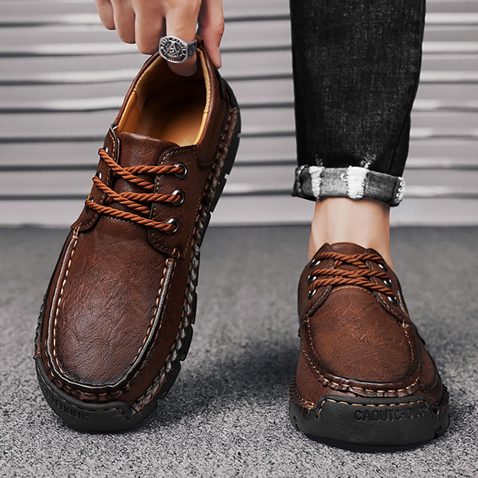 Zapatos casuales para hombre, zapatos de cuero con cordones