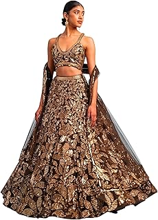 zeel clothing Women's Sequins Embroidered Soft Net Lehenga Choli With Dupatta (5106-Brown-Women-Lehenga-Choli-Latest; Free size) (Brown)-picture-26
