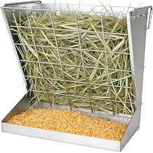 Wall Mounted Hay Feeder, 2-in-1 Hay & Grain Livestock Feeder, Heavy Duty Metal Wall Mounted Hay Rack for Goat/Sheep, Horse, Cow