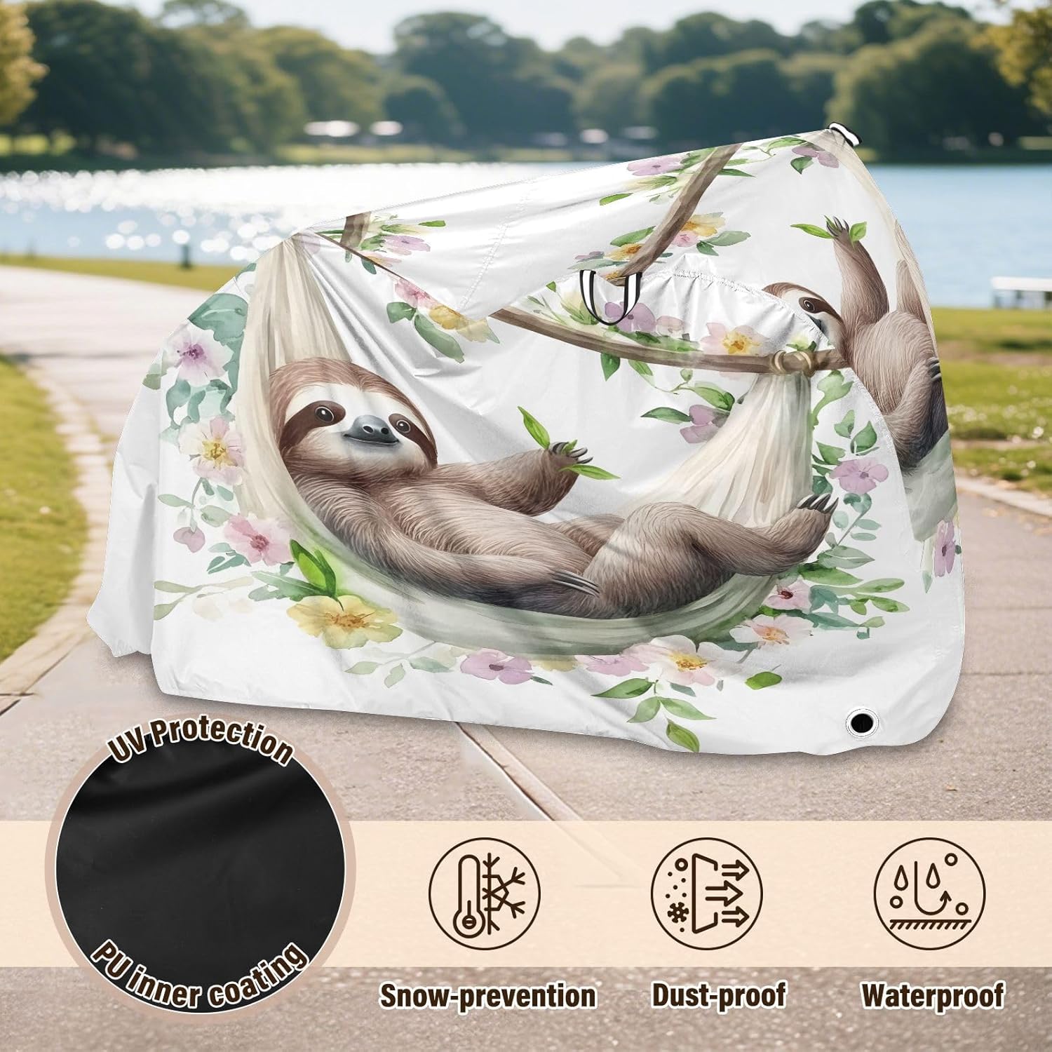 ALAZA Watercolor Sloth Flower Bike Cover Waterproof Outdoor Ebike Bicycle Covers Tarp Protection for 1/2 Bikes, Sun UV Dust Wind Proof