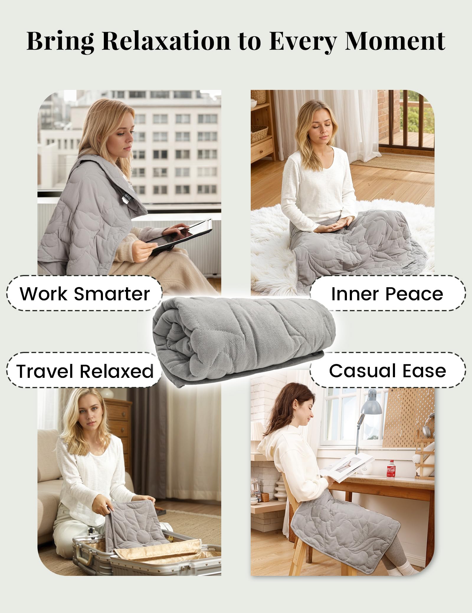 ZonLi Manta de regazo con peso de 5 libras para adultos, algodón pequeño con peso para siestas, dormir y viajar, agradable a la piel y lavable a máquina, 29 x 24 pulgadas, gris claro