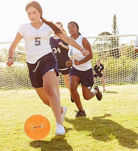 Miniatura 7 de Juego de 3 pelotas de fútbol iridiscentes, tamaños mixtos, color naranja, bolas de partido oficiales con patrón hexagonal reflectante, pelotas de