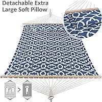 Vista 4 de SUNCREAT Hamaca para dos personas con soporte, capacidad de 475 libras, hamaca portátil para patio con barra separadora de madera dura, almohada