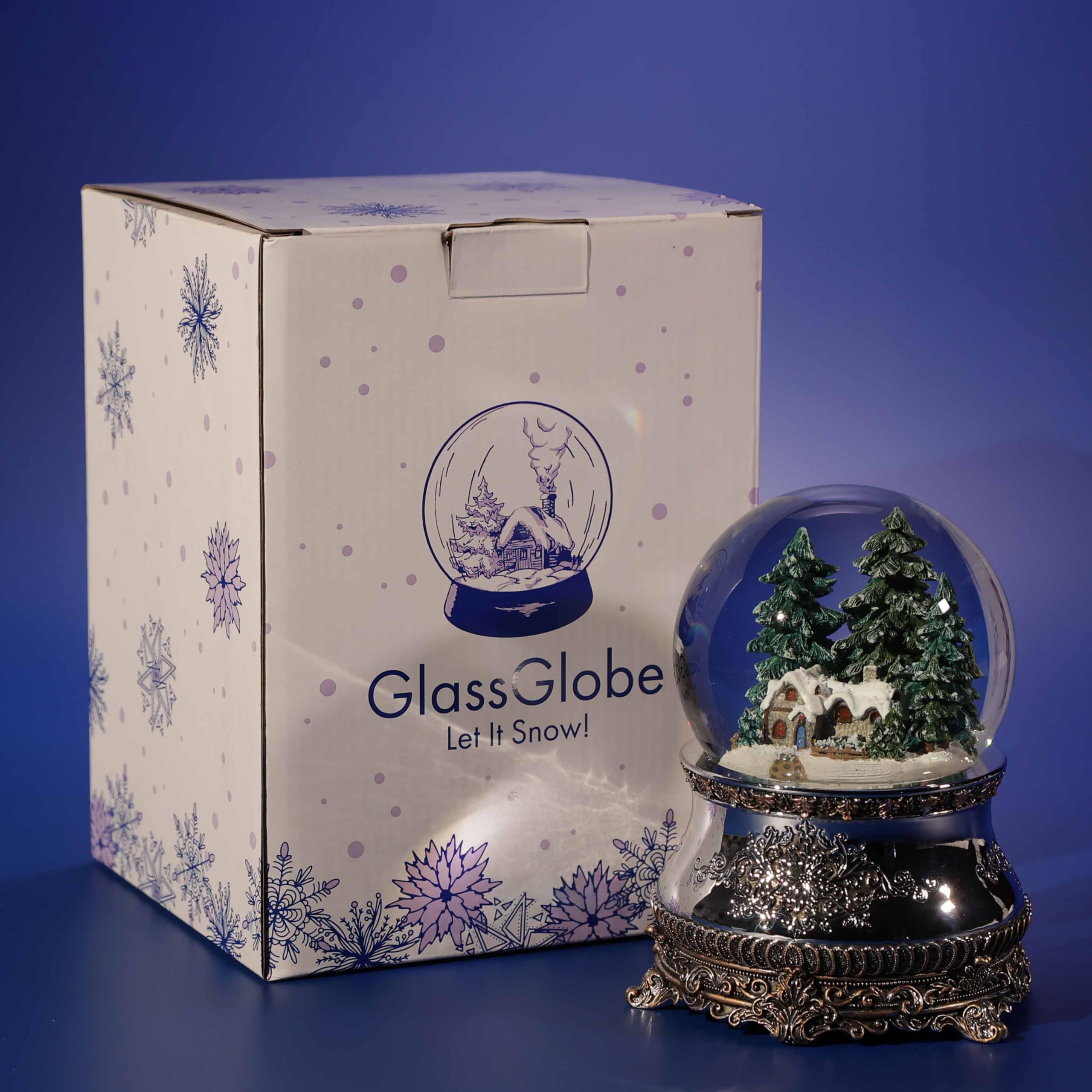 Boule à neige musicale de Noël « Pavillon de chasse », en verre, avec illuminations et tempête de neige automatique, idée cadeau