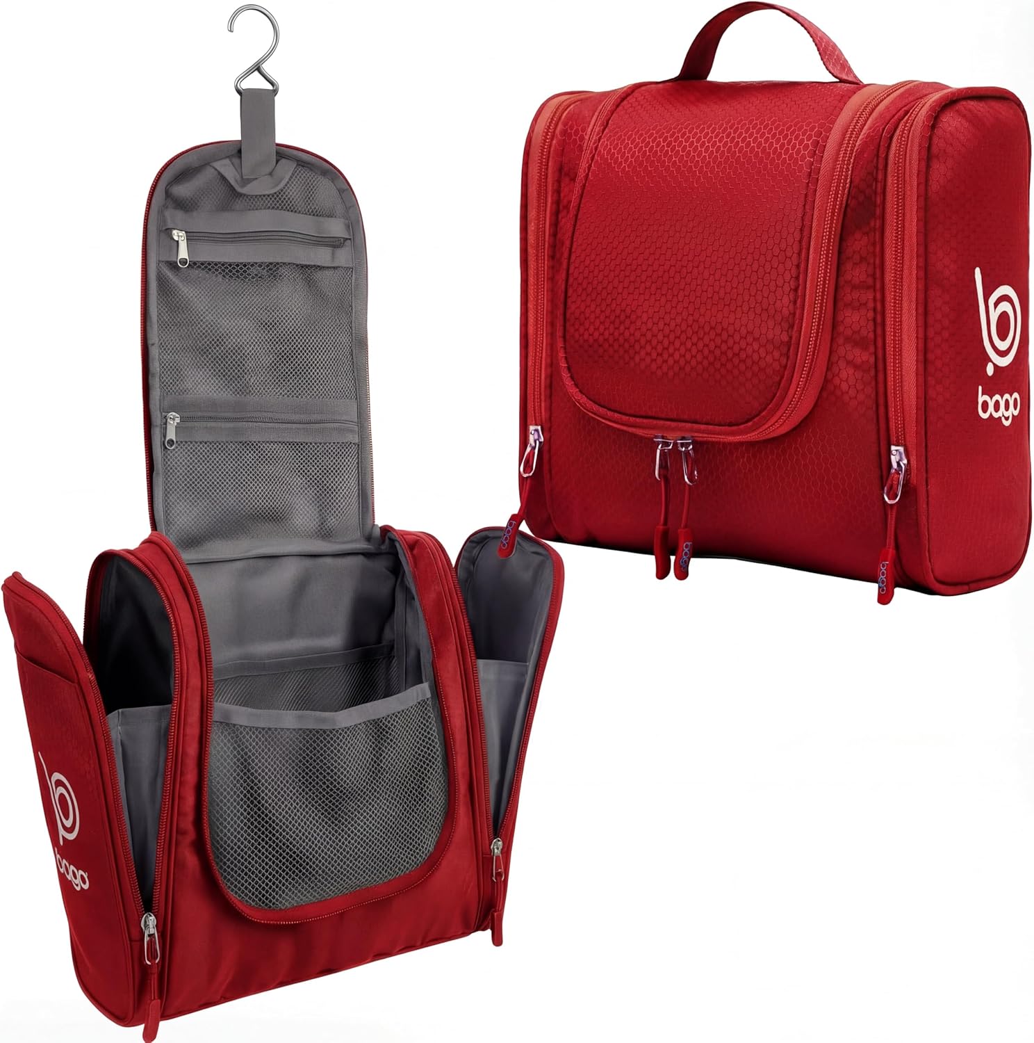 Bago Travel Toiletry Bag for Women and Men X-Large Waterproof Hanging Large Toiletry Bag for Bathroom and Travel Bag for Toiletries Organizer -Travel Makeup Bag (Red)