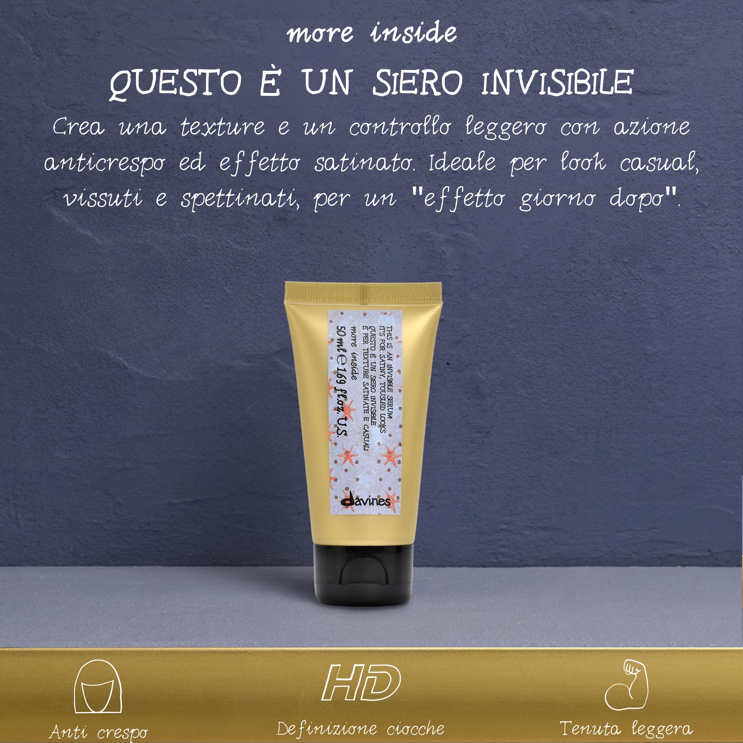 Davines Questo è un Siero Invisibile - Siero styling texturizzante satinato, effetto giorno dopo - Azione anticrespo - 50 ml