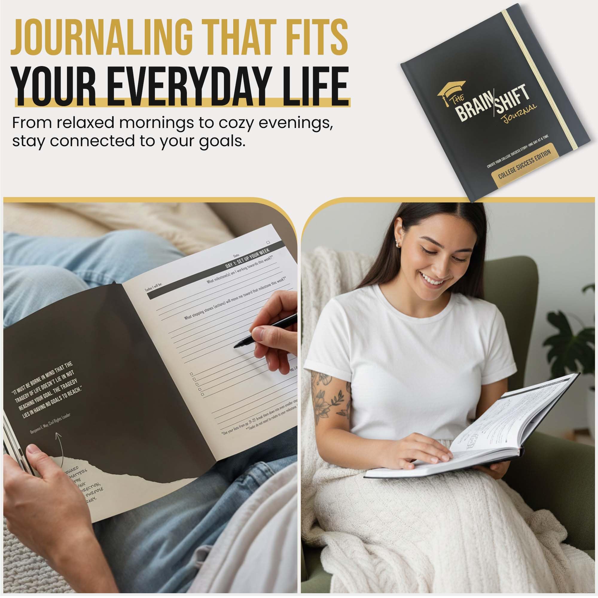 The Brain Shift Journal, edycja sukcesu, 18-tygodniowy planer akademicki z codziennymi i tygodniowymi podpowiedziami, ustalanie celów, budowanie nawyków i autorefleksja, do szkoły, na uczelnię