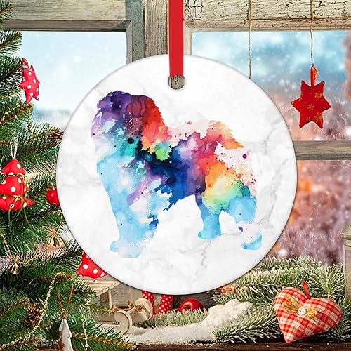 Watercolor Dog Chow Chow Ceramic Christmas Ornament Pet Memorial Christmas Tree Hanging Ornaments Chow Chow Colorful Dog Silhouette Christmas