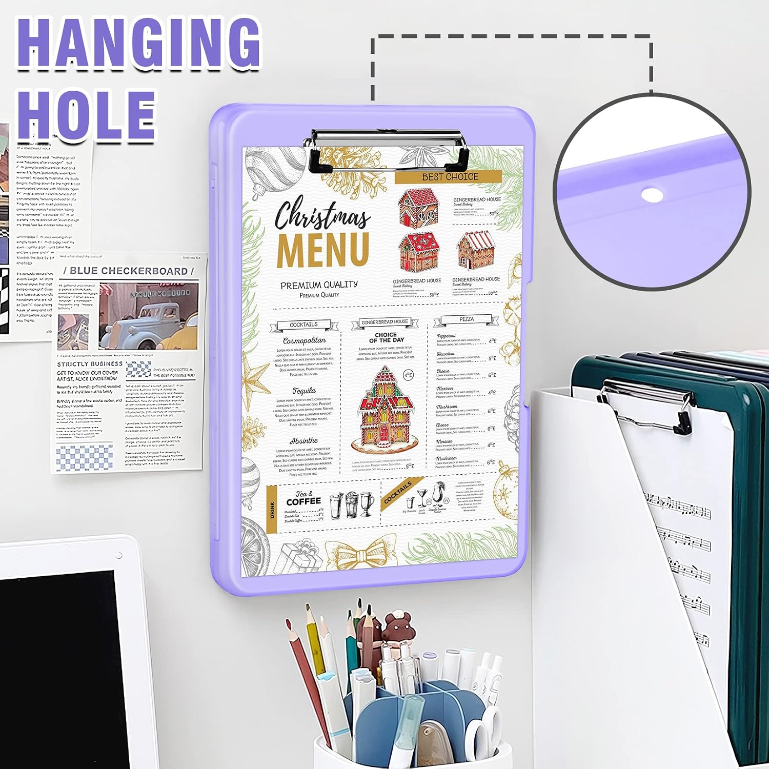 ANZNKU Clipboards with Storage, 13x9.6 Storage Clipboard Foldable for Teachers & Nurse Essentials, Clipboards with Pen Holder, Work Desk Paper Organizer, School & Office Supplies for Women(Purple) thumbnail