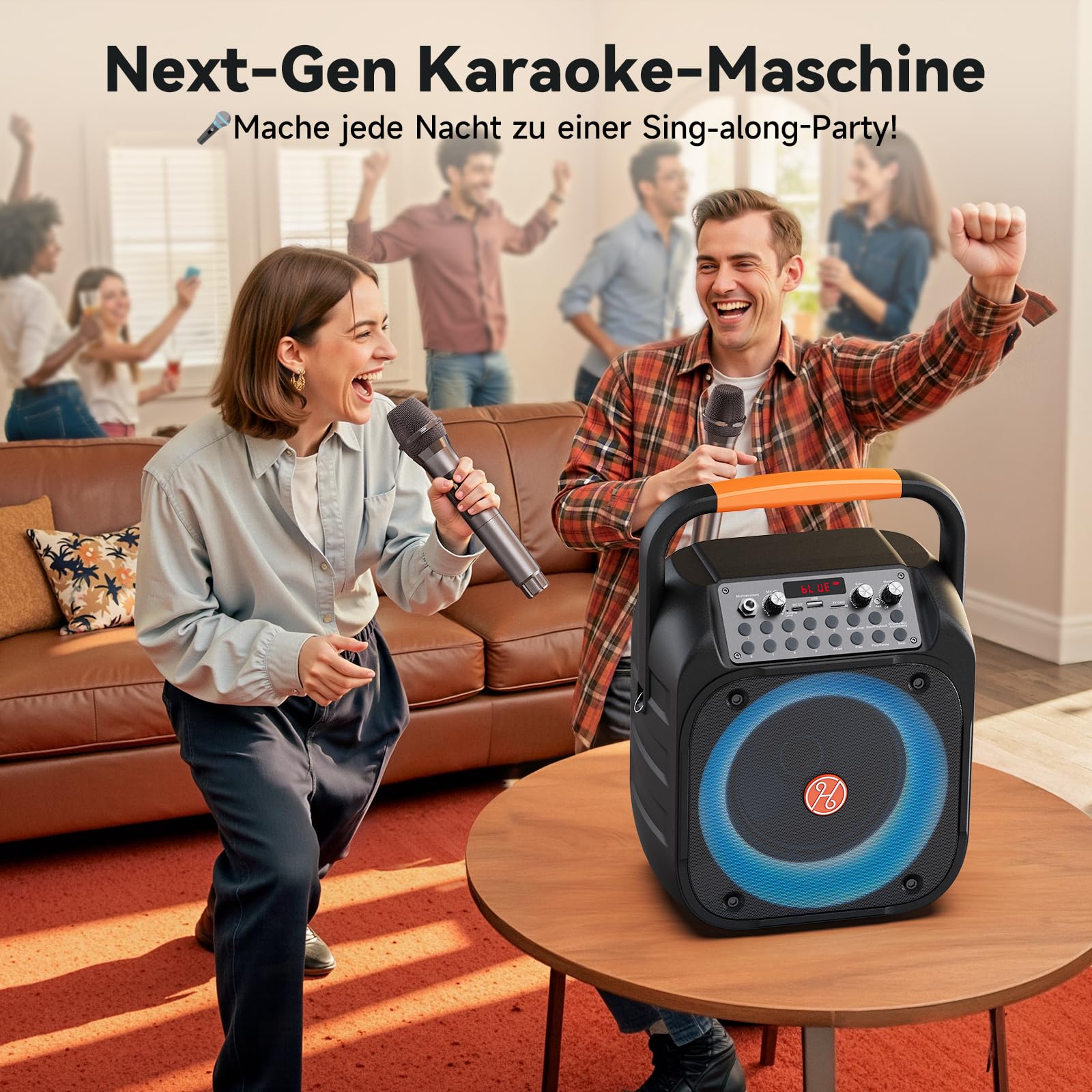 HWWR Karaoke Maschine, Tragbare Bluetooth Karaoke, Karaoke Anlage Mit 2 Mikrofonen, Echoanpassung, Led-Licht, Pa Anlage Karaoke Lautsprecher Unterstützt Tv/Rec/Aux/USB/Tf Karte (6,5 "Subwoofer)