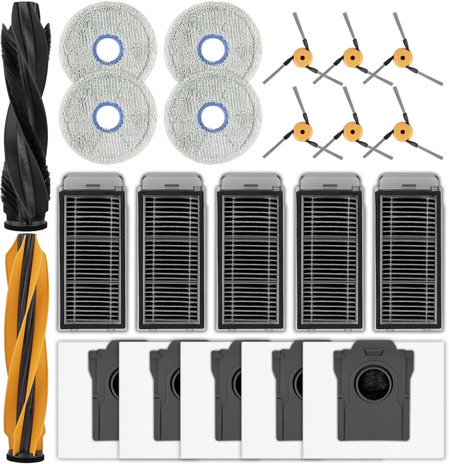 (22 Pack) L60 Pro Ultra Replacement Parts Compatible with Dreame L60 Pro Ultra Robot Vacuum Cleaner, 2 Roller Brushes, 4 Mop Pads, 5 HEPA Filters, 5 Dust Bags, 6 Side Brushes, Accessories Kit