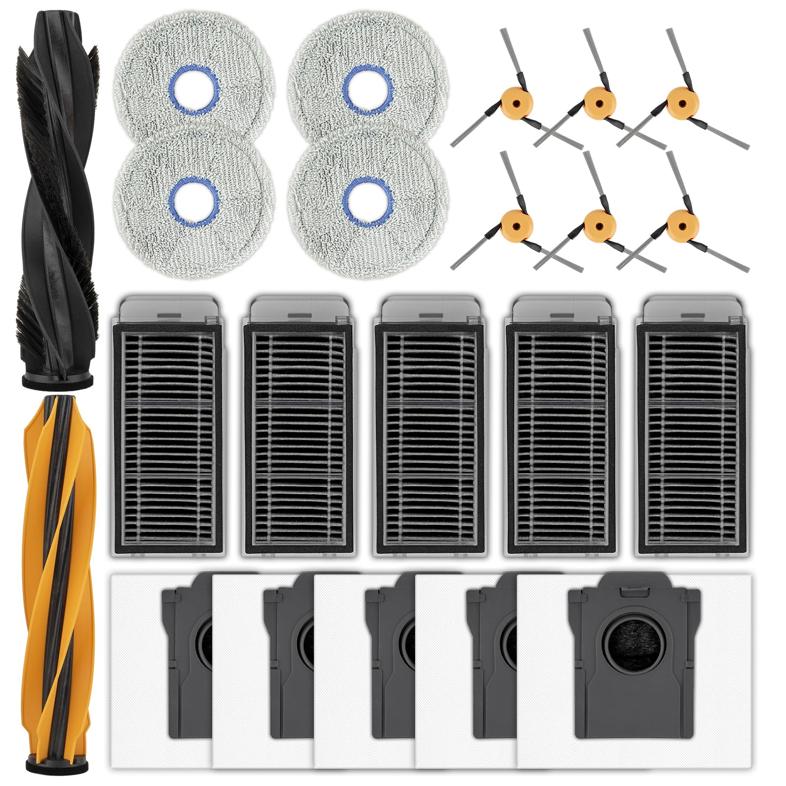 L60 Pro Ultra Części zamienne kompatybilne z odkurzaczem Dreame L60 Pro Ultra, 2 szczotki rolkowe, 4 podkładki do mopa, 5 filtrów HEPA, 5 worków na kurz, 6 szczotek bocznych, zestaw akcesoriów