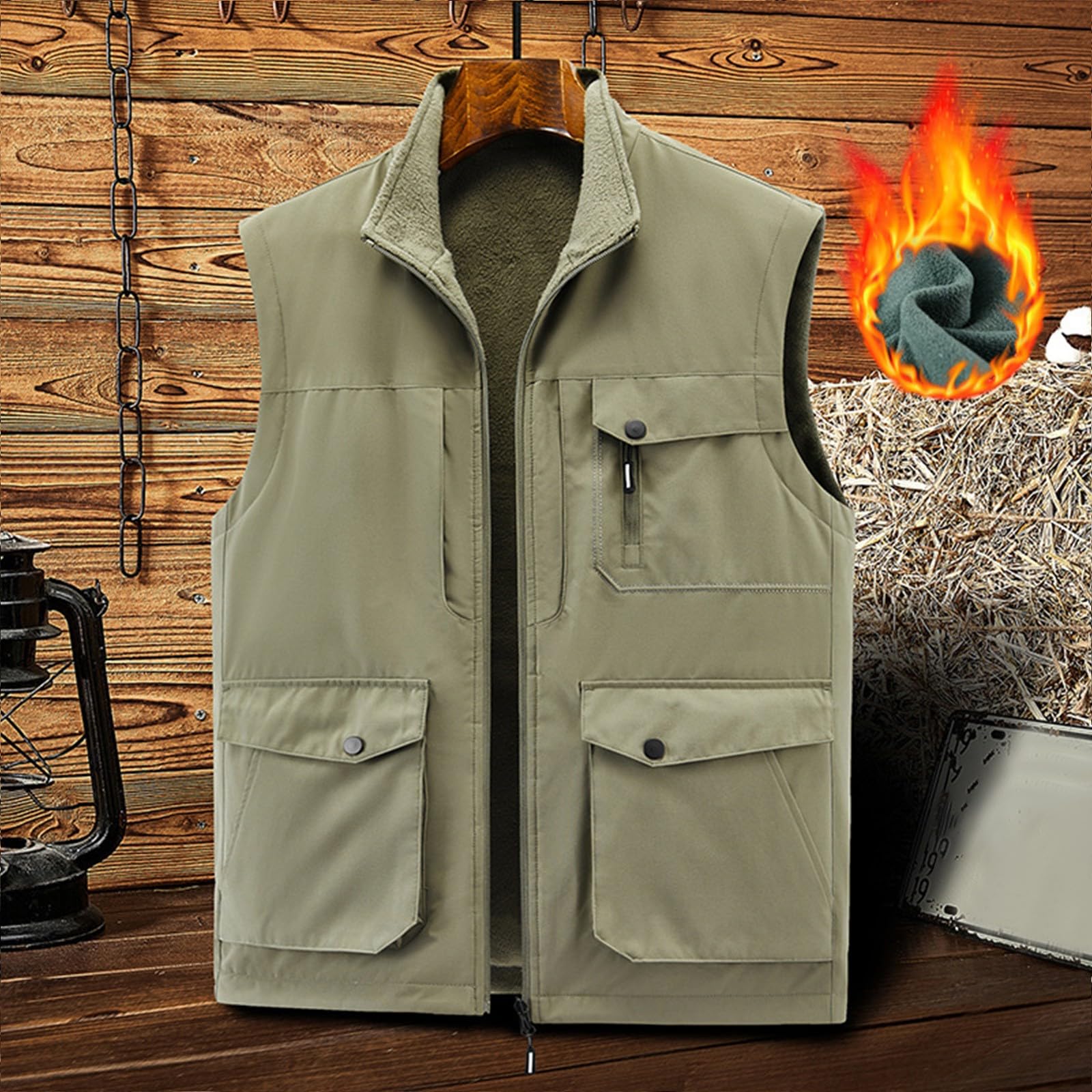 Chaleco de carga para hombre, chaleco sin mangas, chaleco calentador de cuerpo, chaleco de trabajo, forro polar, chaleco grueso, chaleco de pesca, senderismo, chaleco con múltiples bolsillos para