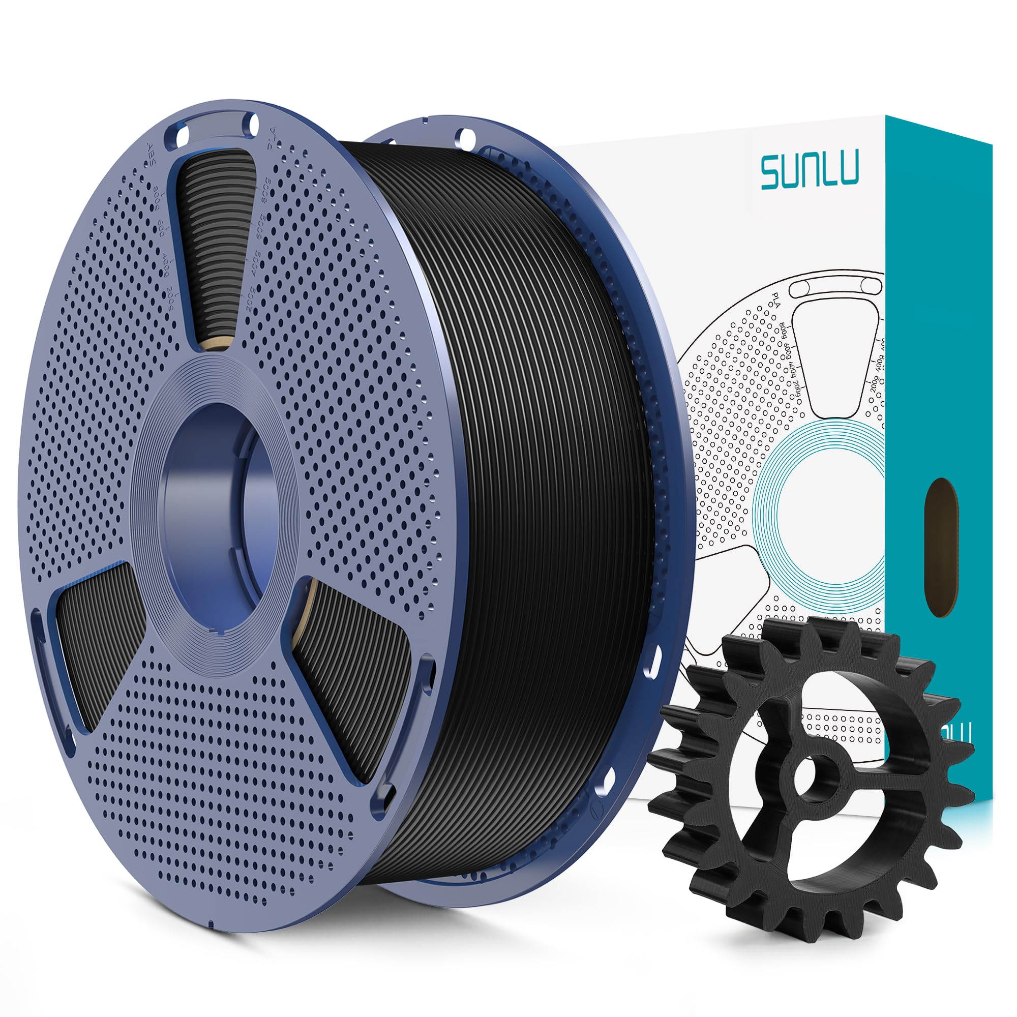 SUNLUPLA+2.0 3D Printer Filament, Upgrade PLA+ Filament 1.75mm, Tougher and Stronger, Neatly Wound PLA Plus Filament, Dimensional Accuracy +/-0.02mm, 1KG Spool(2.2lbs), Black