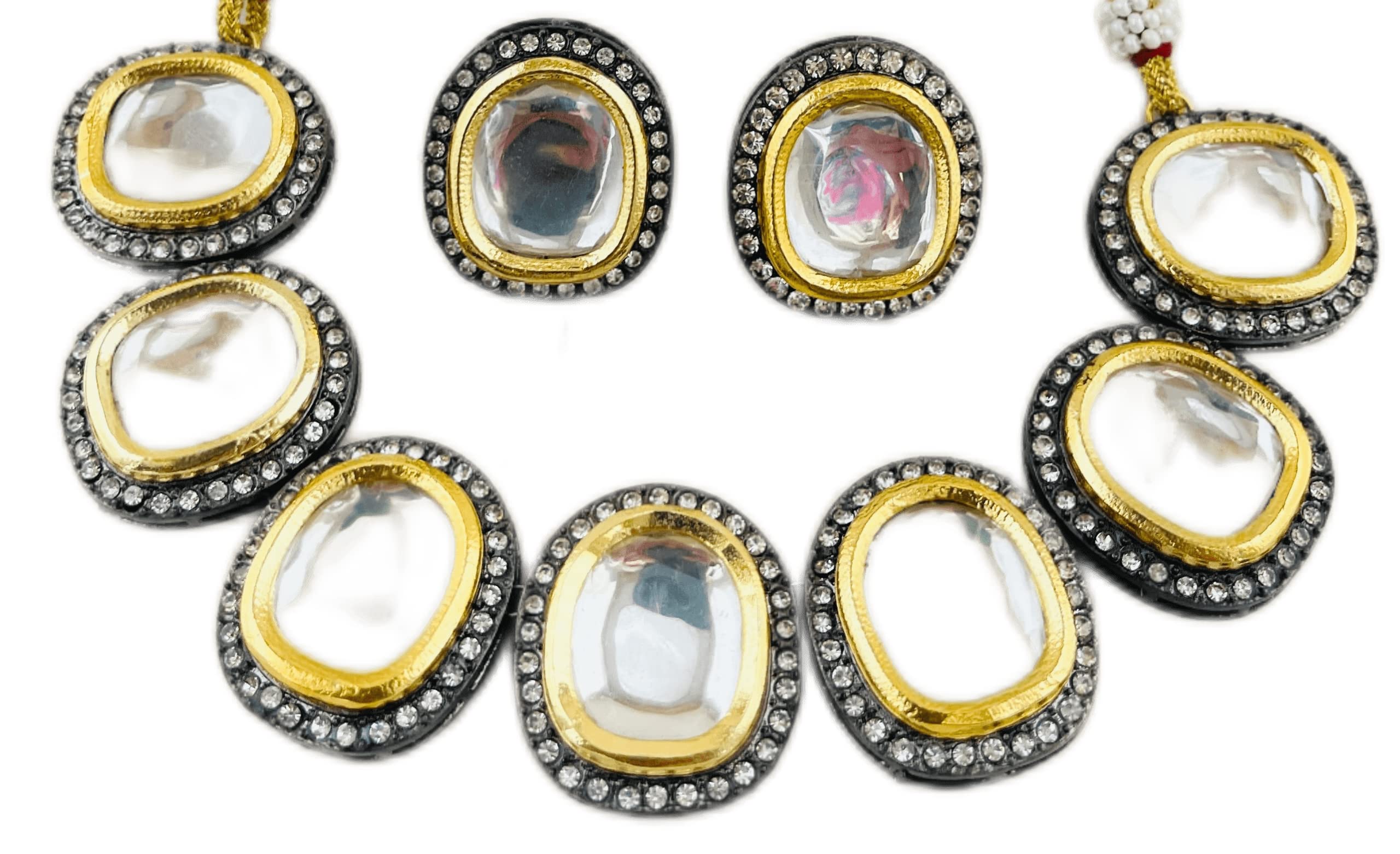THE OPAL FACTORY Gold Plated Gunmetal Rajasthani Polki Uncut Diamond Kundan with American diamond studded Stone Necklace Set with Earrings in for Women and Girls (B0BTPSMJ6J) Amazon Price History, Amazon Price Tracker