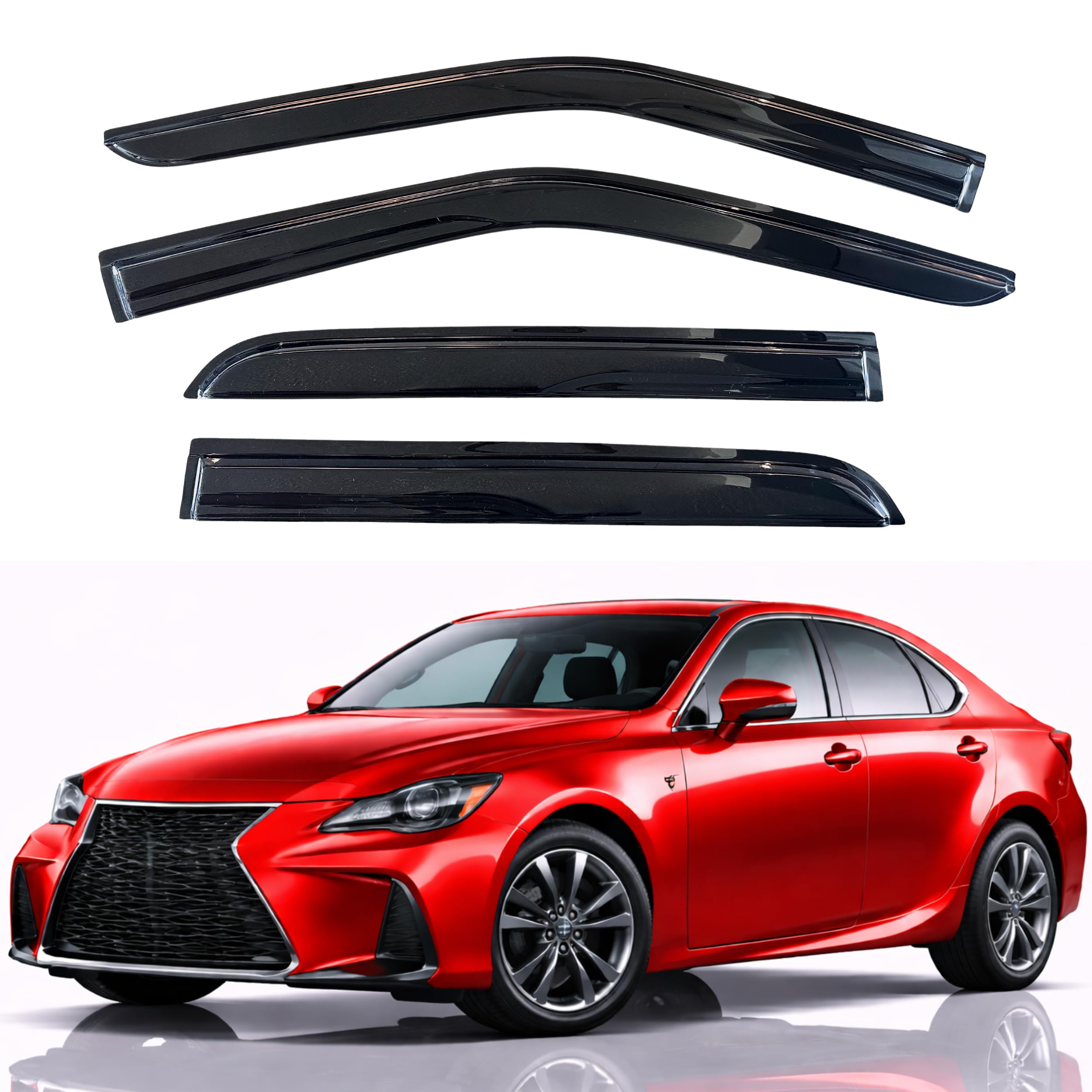 KPY Rain Guards Fit for 2014-2020 Lexus IS200t IS250 IS300 IS300h IS350 IS350F, Out-Channel Window Visors Vent Wind Deflectors 4PC, Car Accessories for 14-20 Lexus is Series