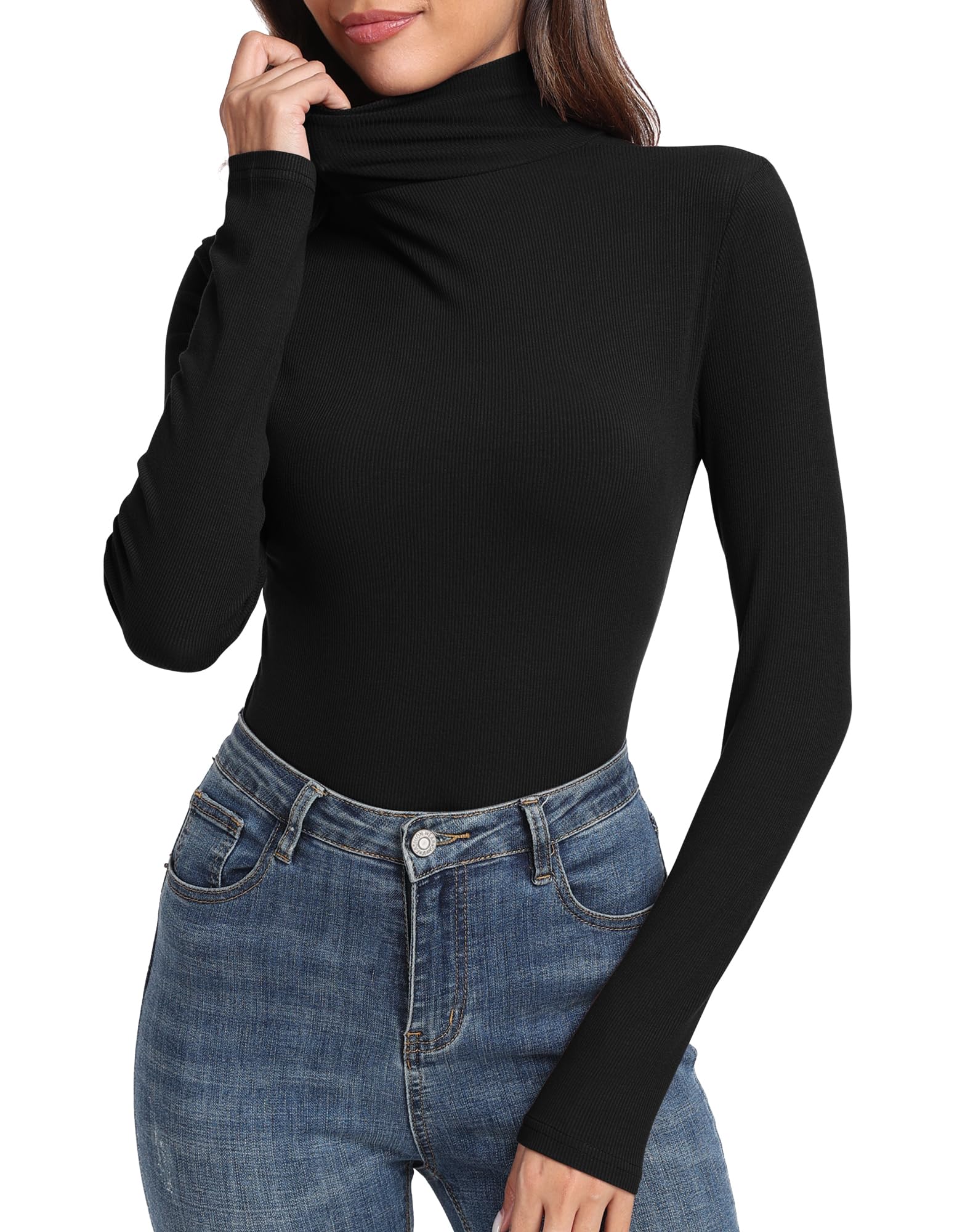 PALINDA Camicie da donna a costine a collo alto aderente a maniche lunghe Basic Thermal Layering Top