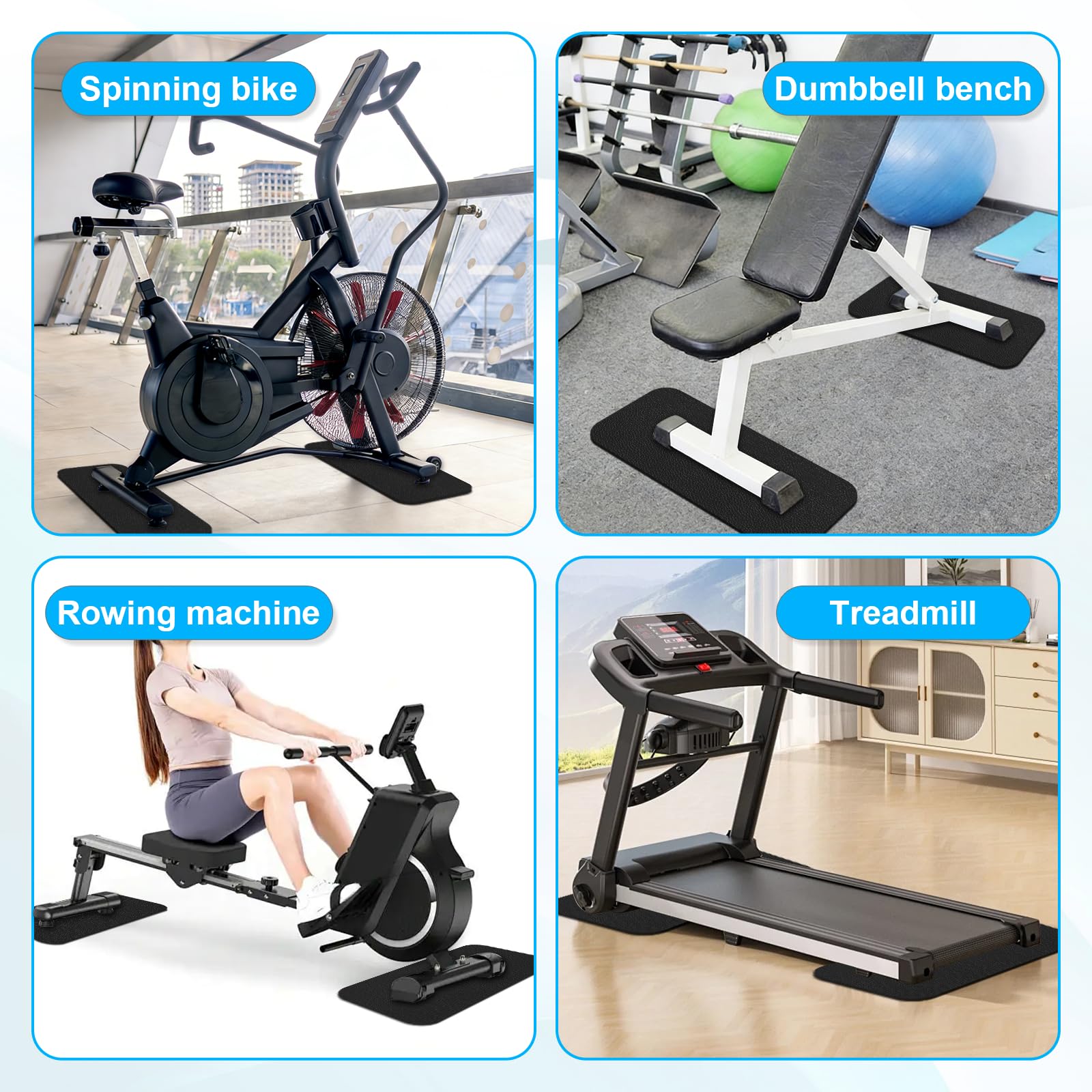 Tappeto Tapis Roulant PVC Spesso 6mm, 2 Pezzi Tappetino Rulli Bici Antiscivolo 28 x 70 cm - Attrezzature Sportive/Passeggio/Panca per Pesi/Cross Trainer/Cyclette, Tappeto per Tapis Roulant