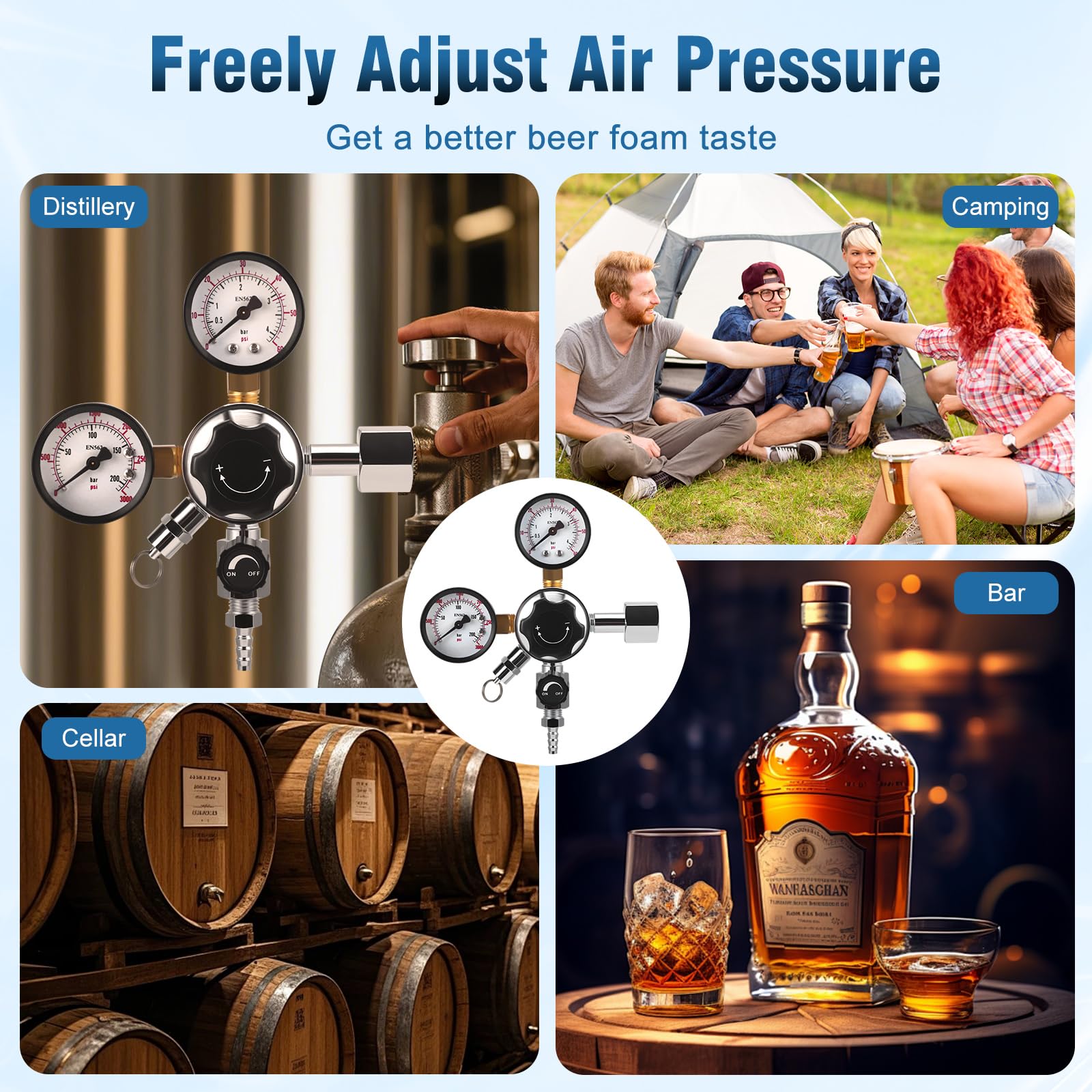 Regulador de CO2, Válvula Reguladora de Presión CO2 de Barril de Cerveza, Regulador de CO2 Profesional Reutilizable, Regulador de Presión con Rosca W21.8 y Doble Manómetro para Máquina de Cerveza