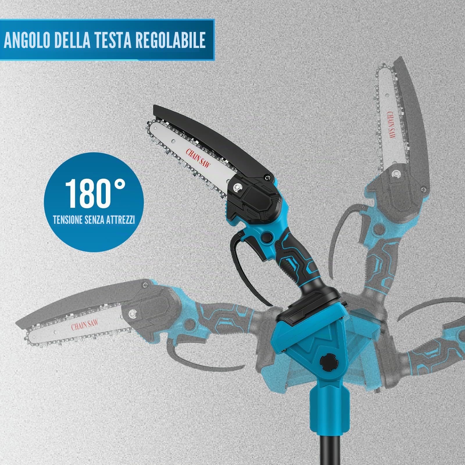 Troncarami a batteria 4 in 1 con telescopio da 2 m, mini motosega da 8 pollici, forbici da 25 mm/30 mm, motore senza spazzole, 2 batterie da 3,0 Ah da 21 V, angolo regolabile a 180°
