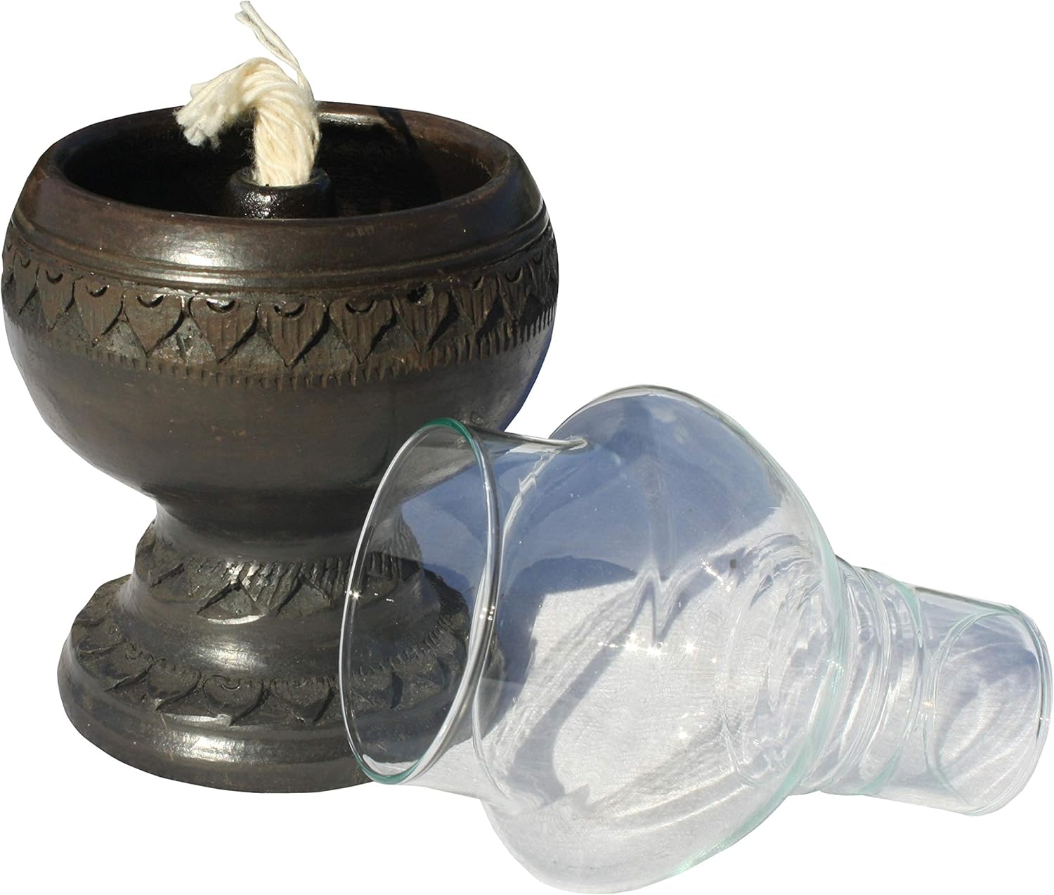 Full Funk Thai Made Clay Oil Lamp Glass Cup Cover Light Black - 8.5 inch