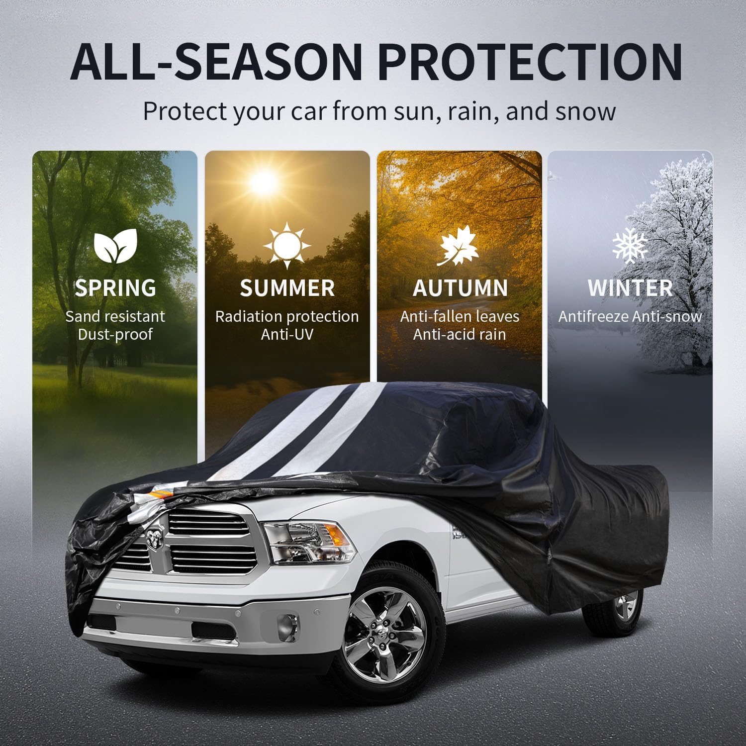 Dodge Ram 1500 Truck Cover Custom Fit 2009-2026 Quad Cab Short Bed(6.1') with Door Zipper, 10 Layer Outdoor Heavy Truck Cover Waterproof All Weather, Car Tarp for Wind Dust Sun UV Protection.