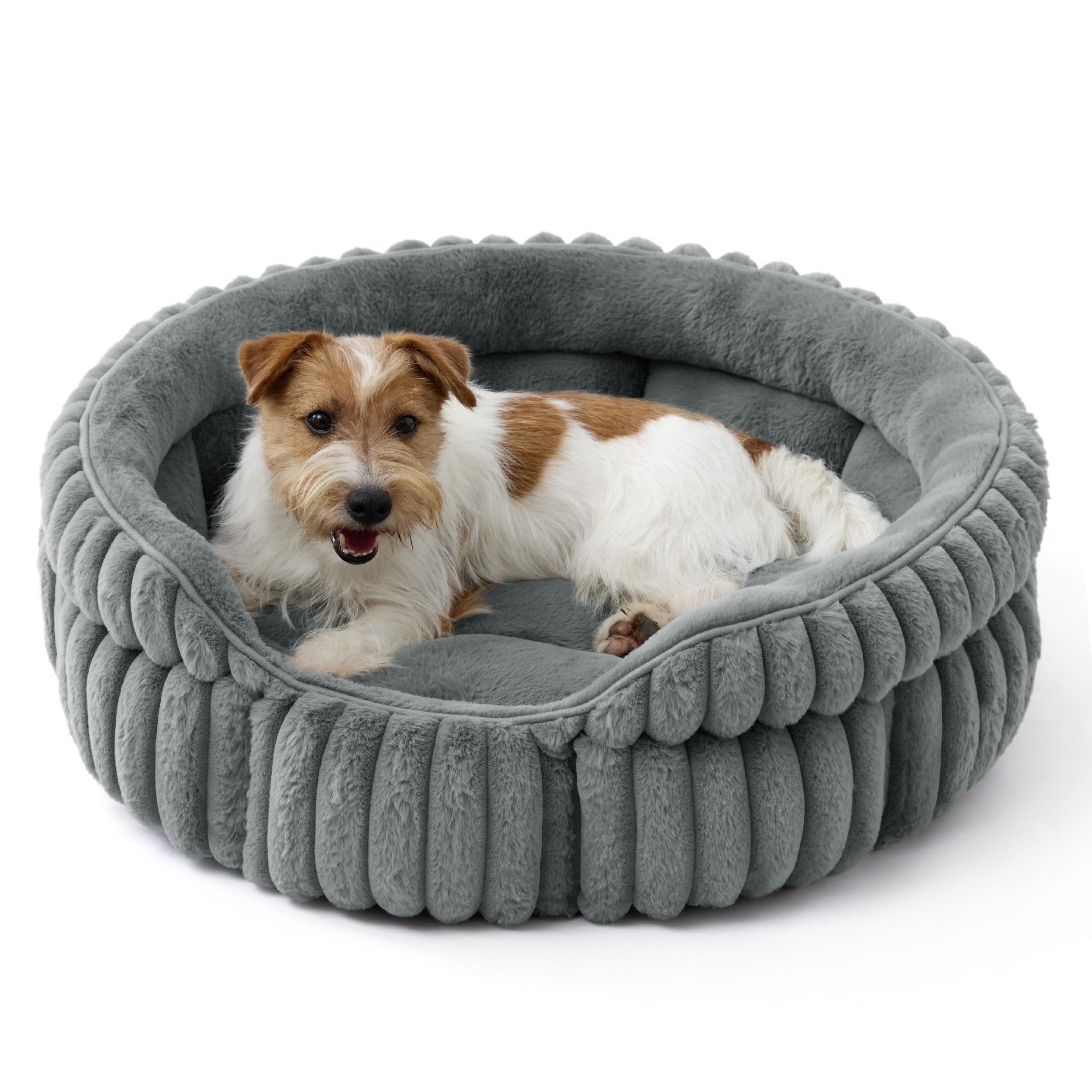 Bedsure Flauschige Katzenbetten für Wohnungskatzen, 51 x 51/58 x 58/66 x 66 cm, grau/weiß