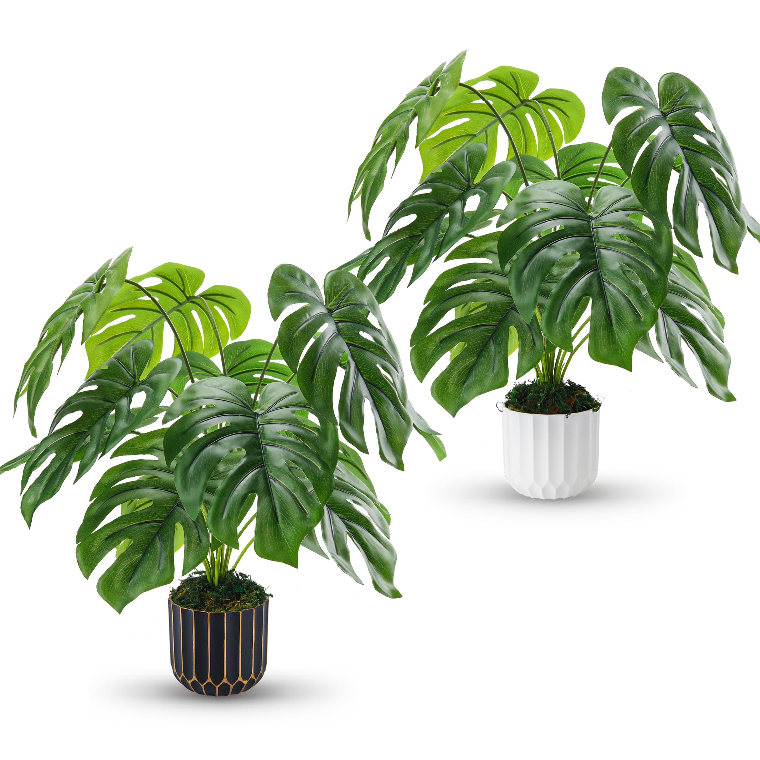 Der Rose 2 Packs Fake Plants 19'' DIY Faux Monstera Artificial Floor Plants in Pots for Room Home Office Farmhouse Decor Indoor