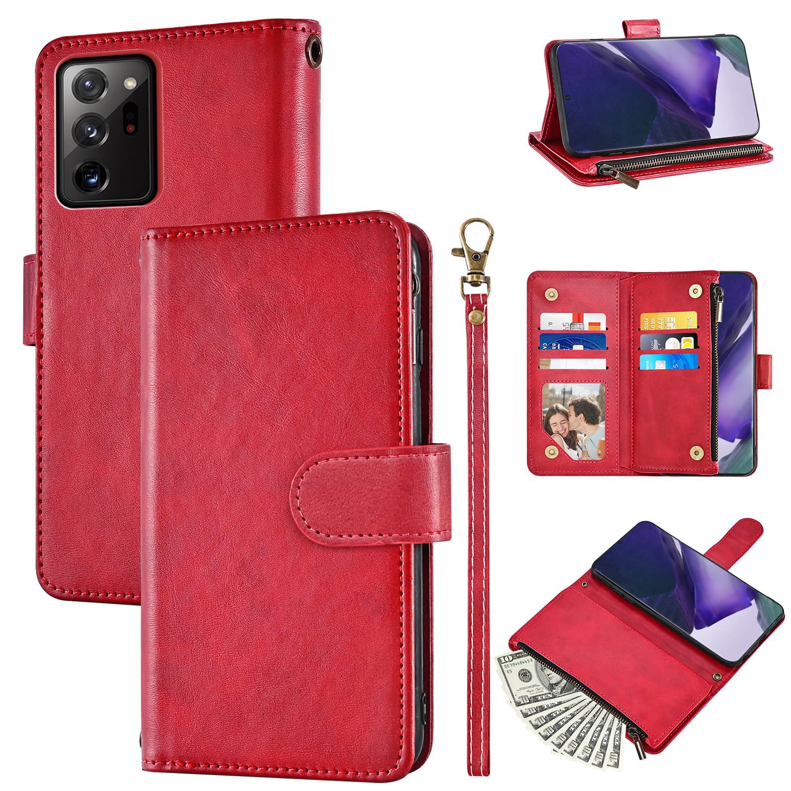 Furiet Wallet Case for Samsung Galaxy Note 20 Ultra 5G with Wrist Strap Luxury Flip Stylish 6+ Card Holder Phone Cover for Note20 Plus Notes 20Ultra