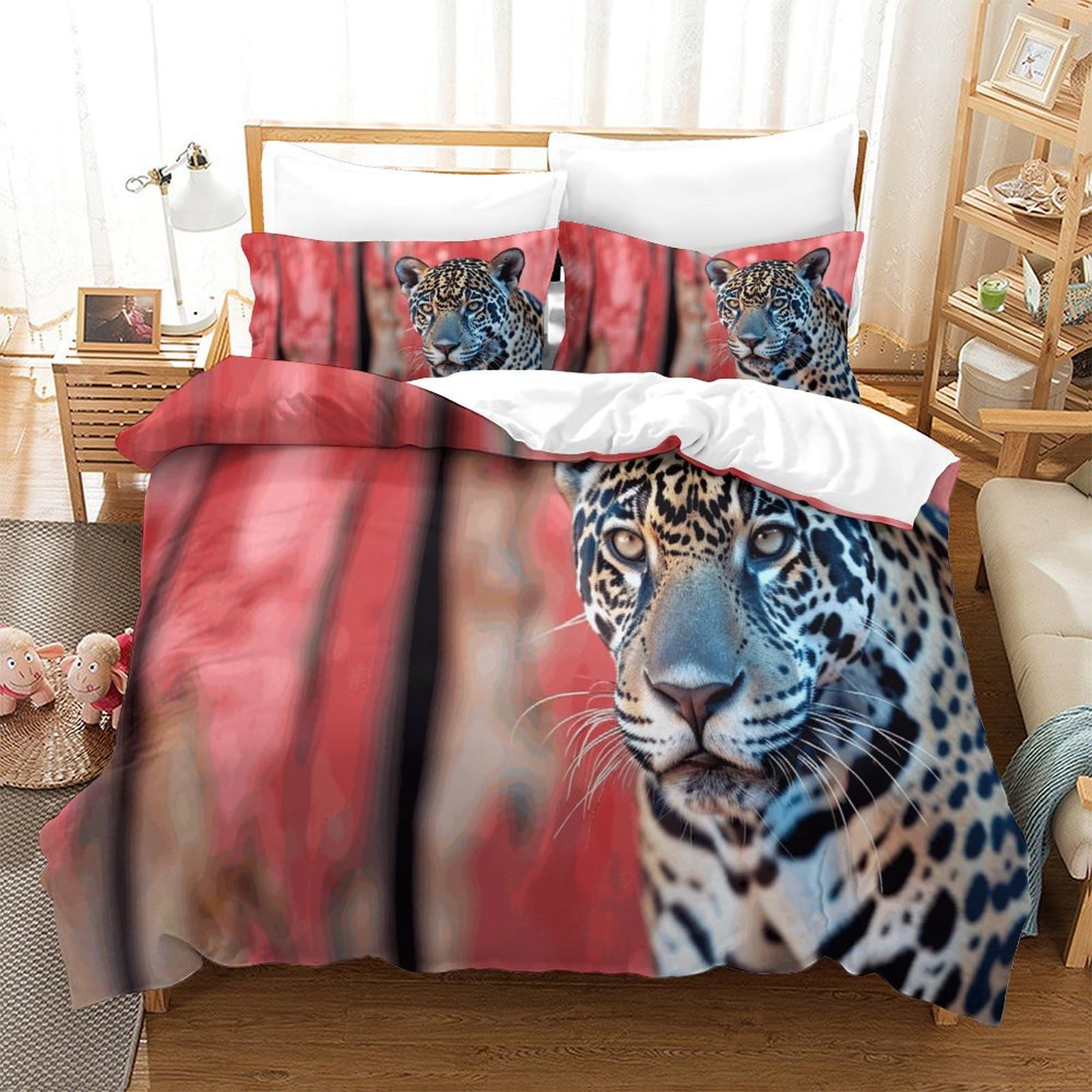 P1s9u7w5y Jaguar-7 Wild Leopard 3D Printing Duvet Cover Set 3Pcs Microfiber Jungle Bedding Set Double（200X200cm）