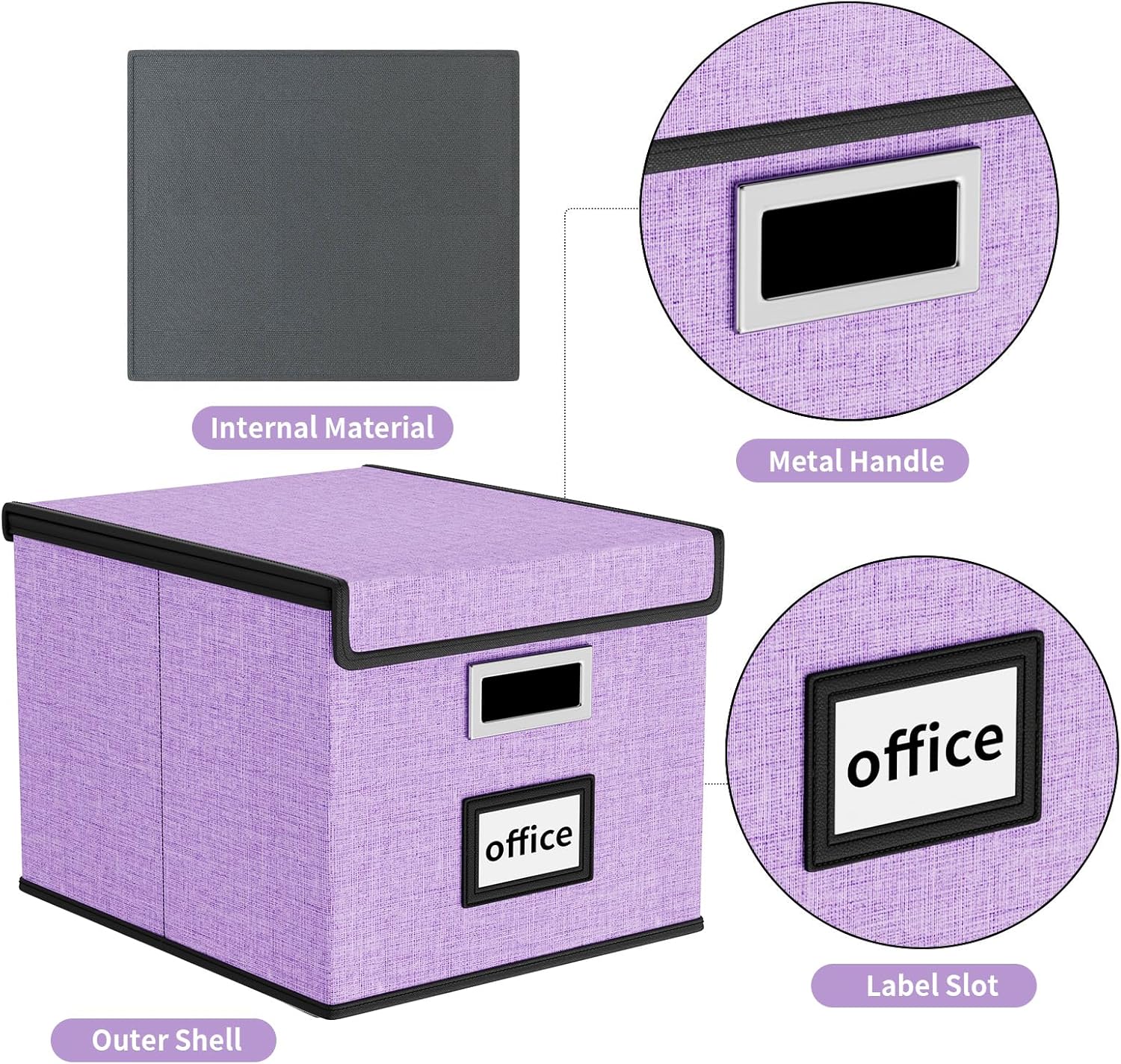 File Organizer Box with Lid, Collapsible File Folder Organizer for Office Document Storage, Filing Box with Plastic Slide for Letter Size Hanging File Folders(1 Pack, Lavender) thumbnail