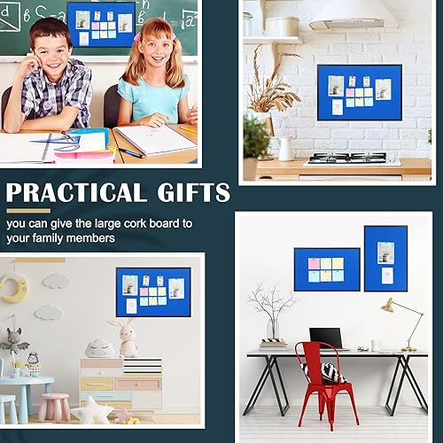 Miniatura 6 de 2 tableros grandes de corcho para montar en la pared, con marco de madera, de 36 x 24 pulgadas, tablón de anuncios para colgar, rectangular, de 12