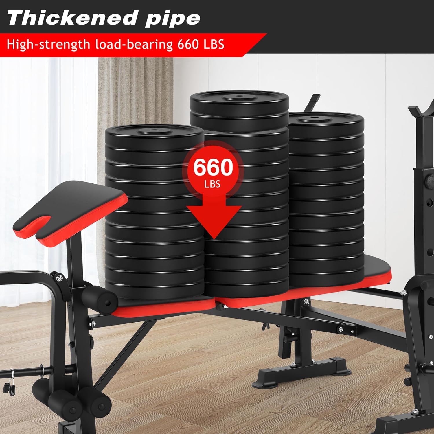 660lbs Olympic Weight Bench Set with Squat Rack Adjustable Bench Press with Leg Extension & Preacher Curl, Lifting Press Foldable Workout Bench Incline Benches for Home Gym