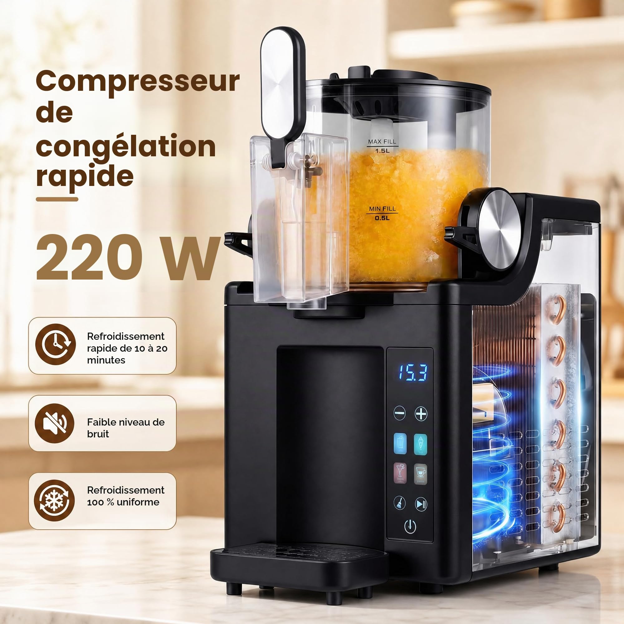 LIFEZEAL Machine à Glace 1,5L, Machine à Granités avec 4 Programmes