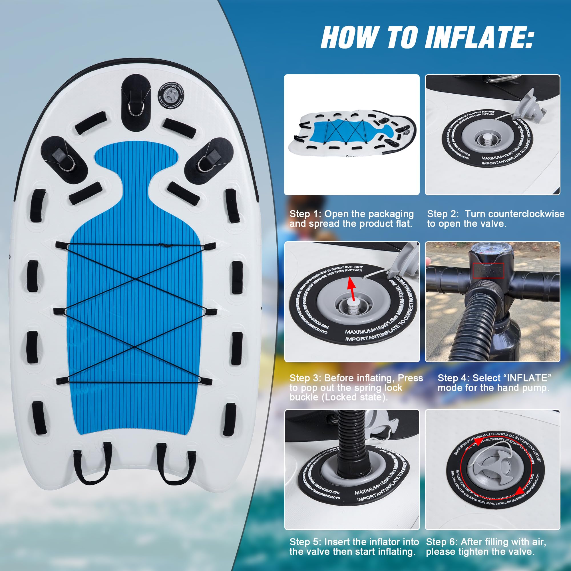 Aufblasbarer Wasserrettungsschlitten, Drop-Stitch PVC Jet Ski Rescue Board Aufblasbares Bodyboard, Gelbe Notfallausrüstung für Seen/Ozeane/Flüsse, 73×39×4 Zoll