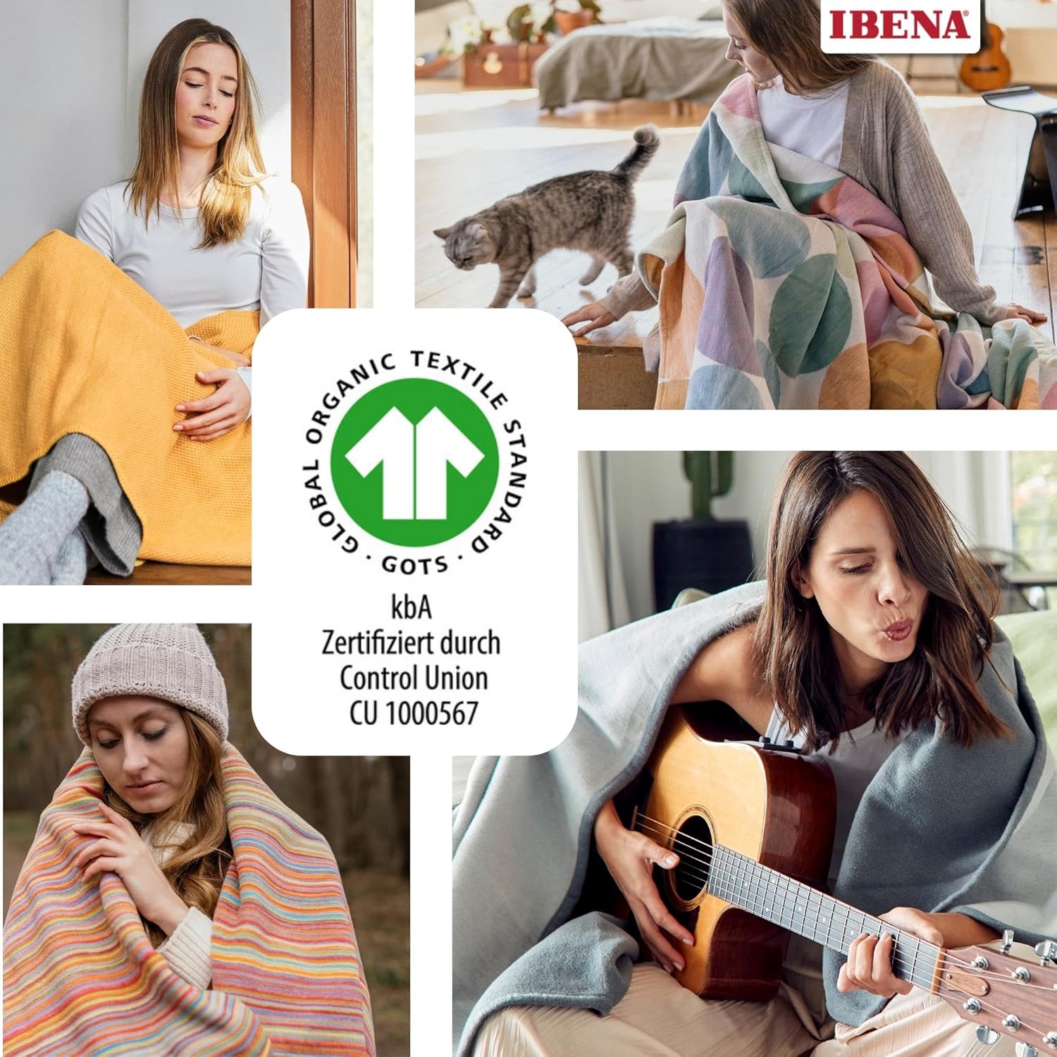IBENA Charlotte Organic Knitted Blanket 140 x 200 cm 100% Cotton Made in Germany Cotton Blanket with Structure (Brown)