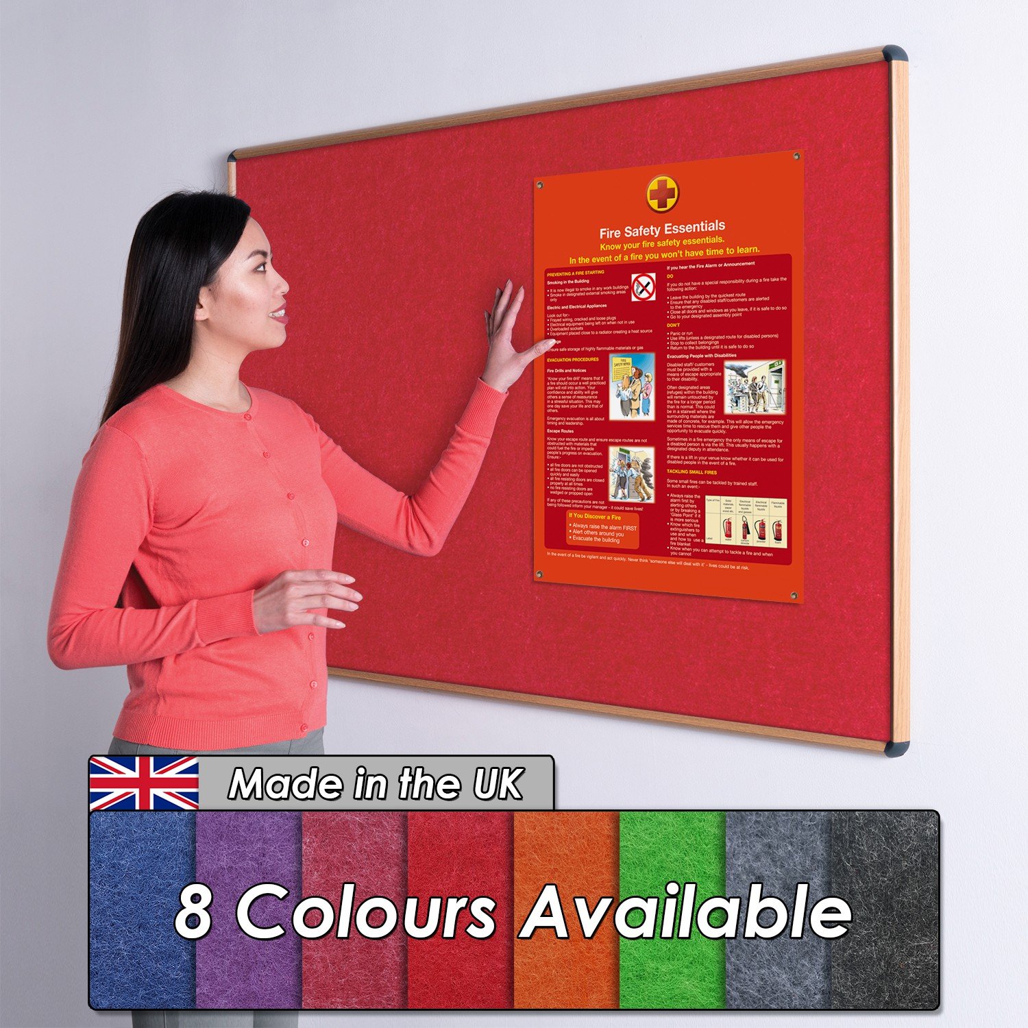 Wonderwall Red Fire-Retardant Noticeboard, 120 x 150 cm, Oak Effect